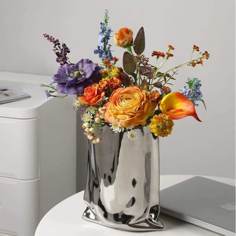 Sliver Ceramic Vase - 9.1 Inch Tall Flower Vase Minimalist Nordic Style for Home Decor, Centerpiece Vases for Wedding Dinner Table Party Living Room Office Bedroom image number 5