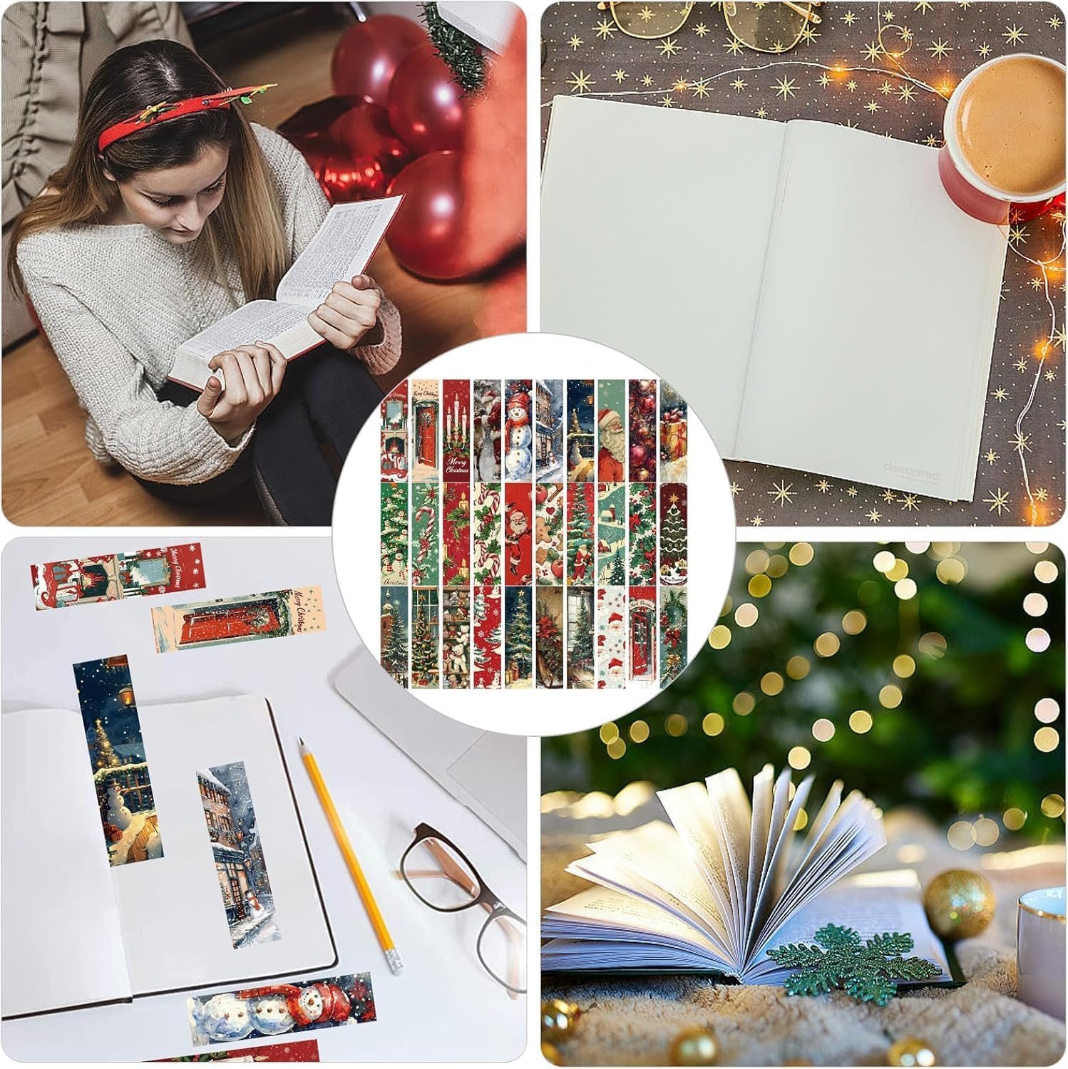 30 Pcs Christmas Bookmarks,Vintage Xmas Theme Paper Book Markers Xmas Page Clips,Creative Xmas Reading Paper Cards for Bedtime Stories Christmas Vacation Reading Family Book Study Breaks image number 2