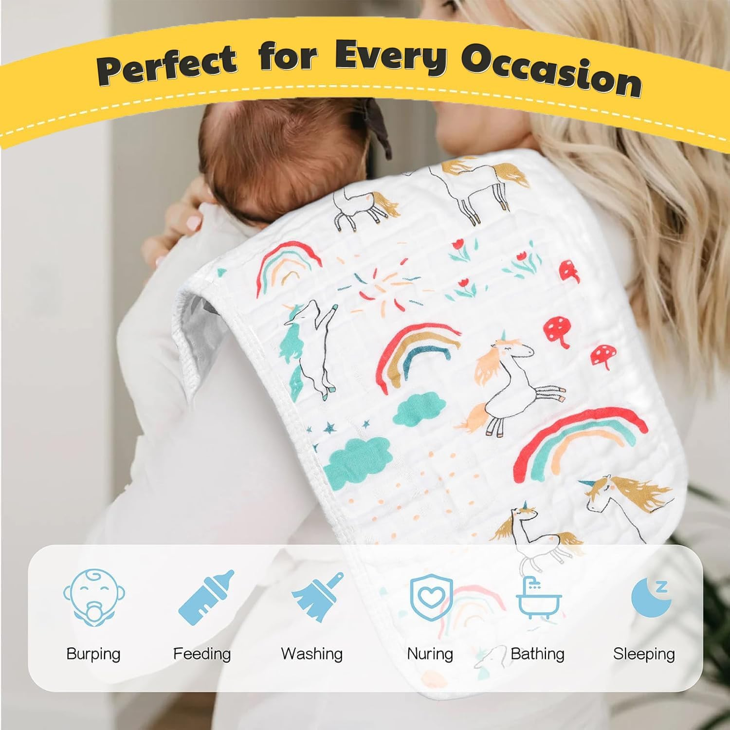 6 Pack Burp Cloths for Baby,Premium Cotton 20''X10'' Muslin Newborn Burping Rags,6 Layers Thicken Soft & Absorbent Spit up Rags,Reusable Feeding Towels Washcloths Bathing Face Towels for Boys Girls