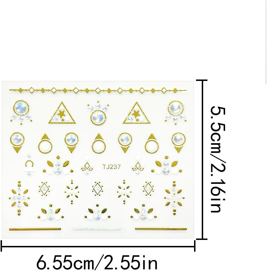 WELANE Nail Art Stickers, 30 Sheets 3D Self Adhesive Elegant Nail Decals for Women Girls Nail Art Decorations (Gold & White) image number 4