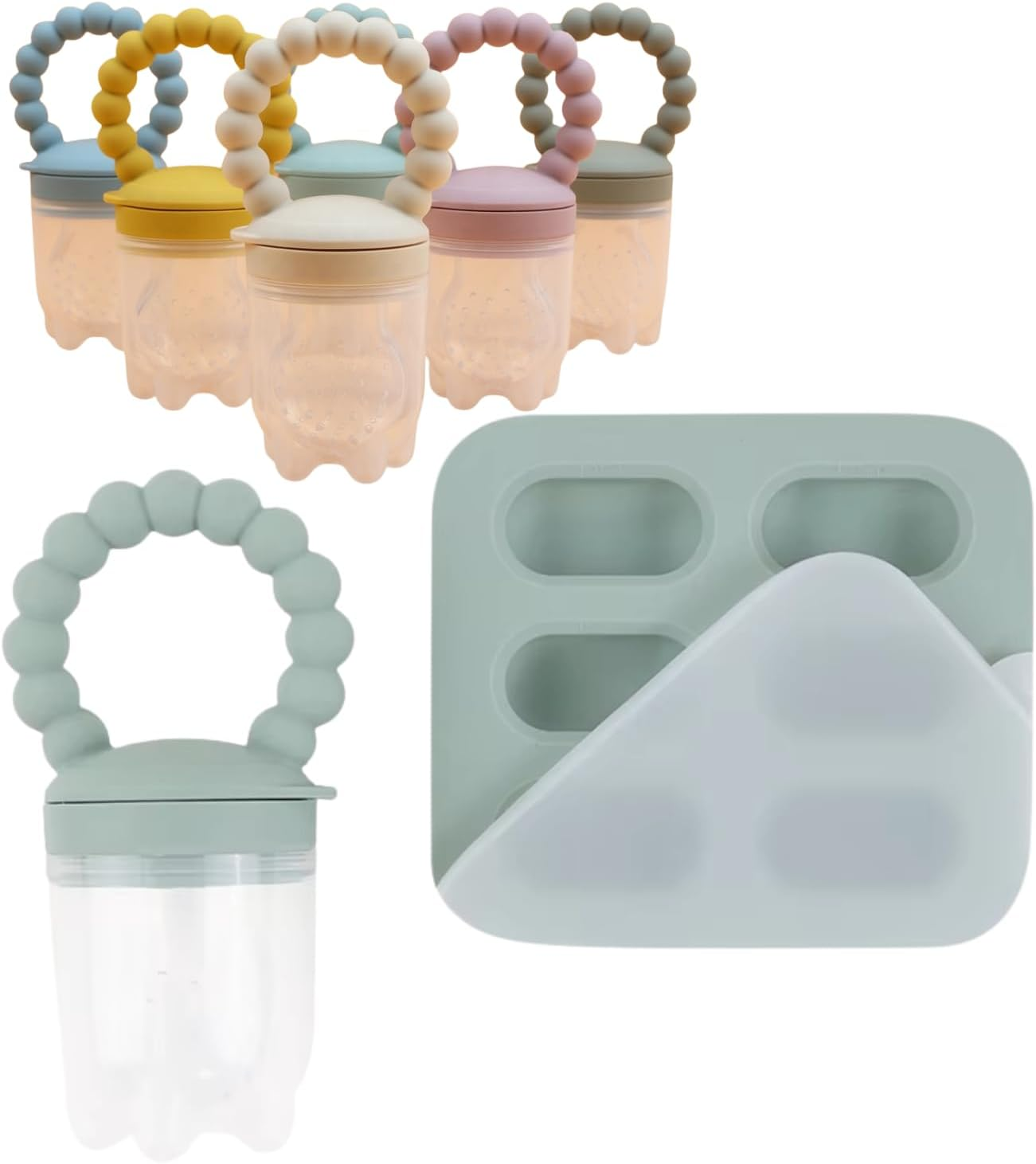 Eco-Friendly BPA Free Baby Food Feeder and Teether with Silicone Nibble Tray Set - Breastmilk Popsicle Freeze Tray - Safe Teething Solution for Infants (Yellow)