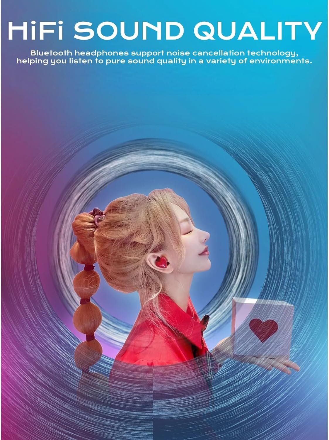 Wireless Earbuds Stylish Heart Shaped, Cute Creative Red Heart Bluetooth Earbuds with Charging Case, Noise Cancelling Hifi Stereo BT Earphones, Gifts for Girls Friends image number 6