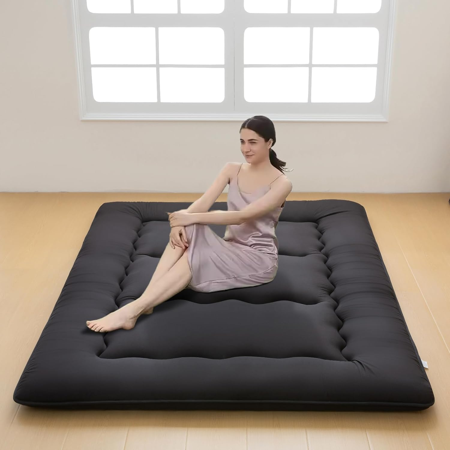 Futon Mattress, Japanese Floor Mat with Portable Storage Bag, Roll up Thick Tatami Mattress, Folding Sleeping Pad, Floor Lounger Guest Bed for Camping Couch