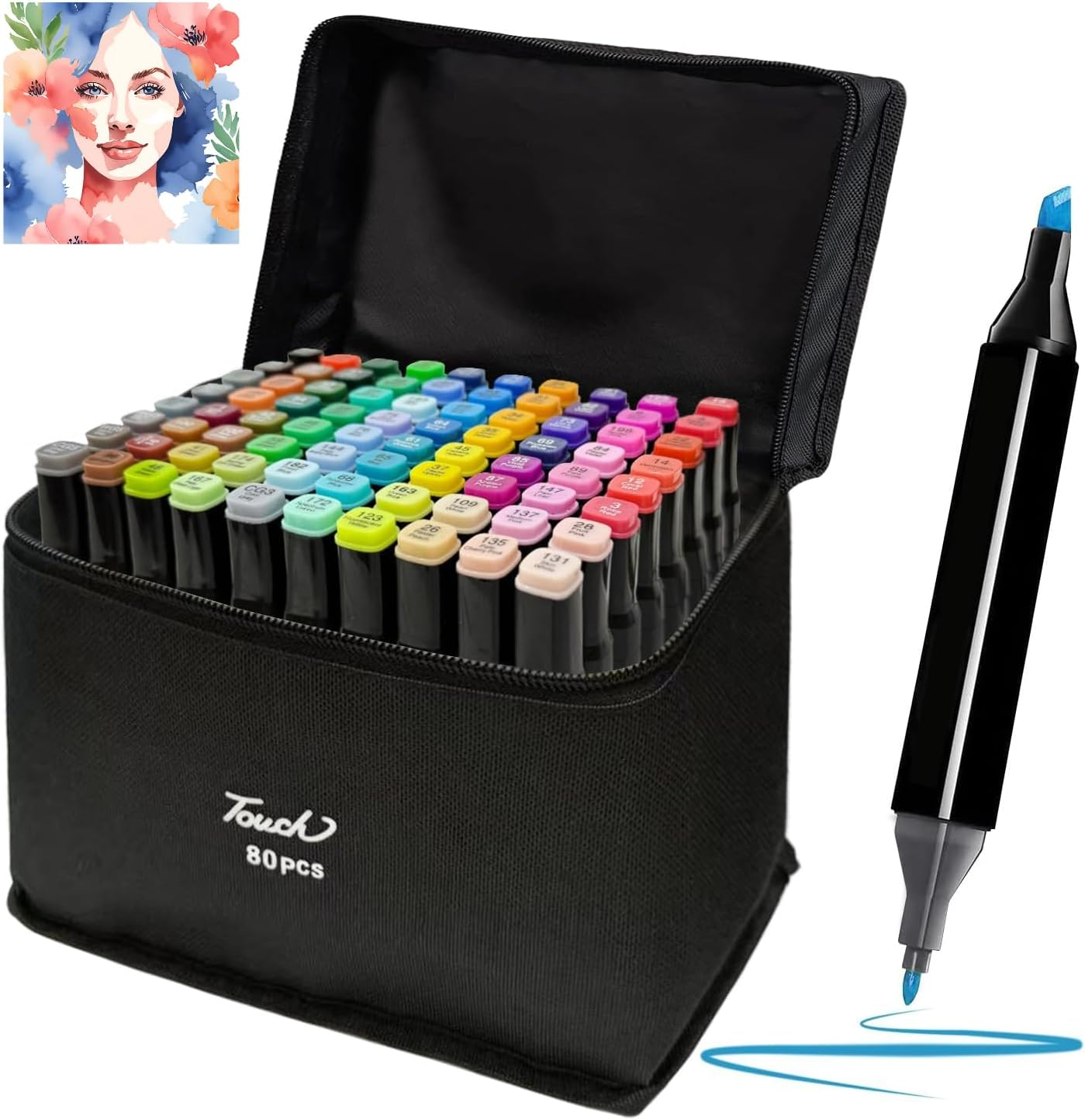 80 Colors Dual Tips Art Twin Sketch Markers,Alcohol Brush Tip Markers Set Coloring Art Markers with Case for Sketching, Adults and Kids Coloring Books and Illustration image number 4