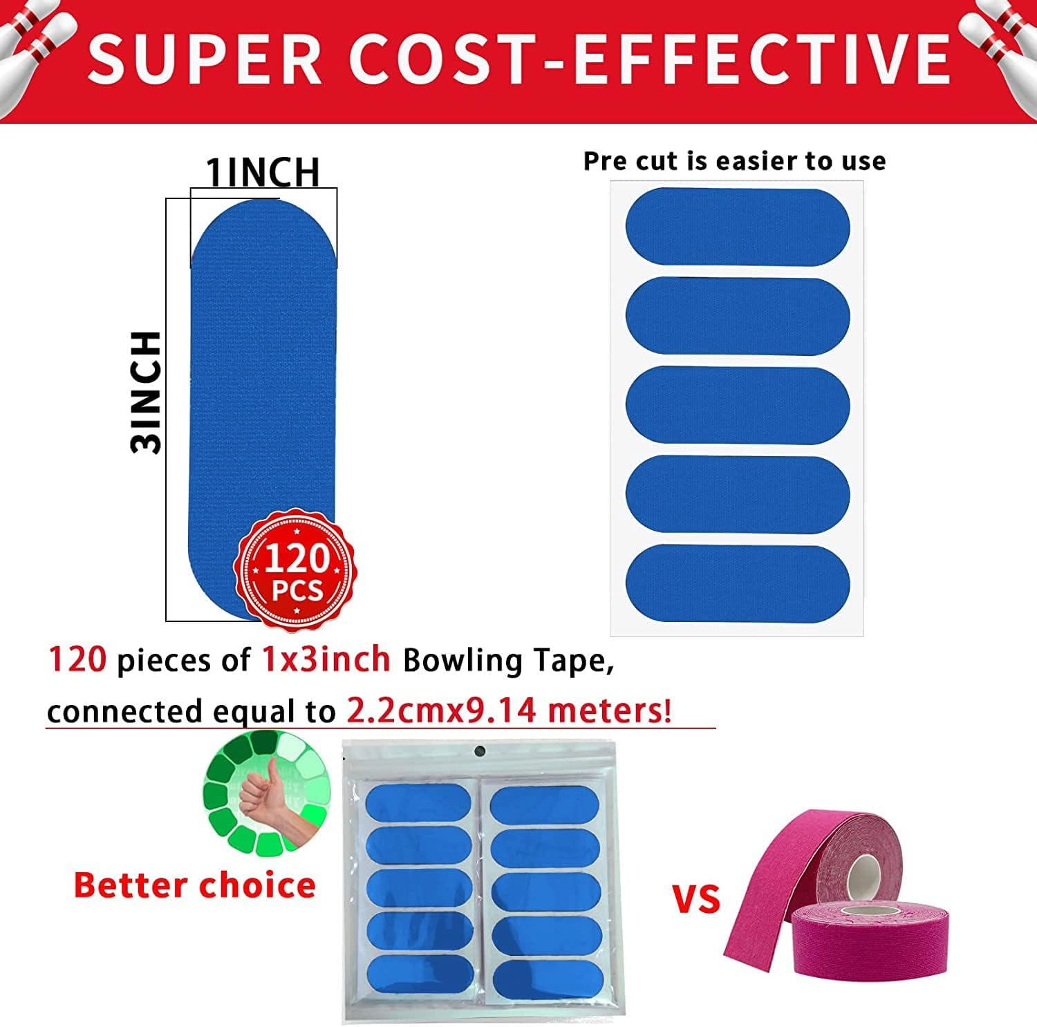 Birllaid 120PCS Bowling Thumb Tape Bowling Finger Tape Bowling Tape Thumb for Bowlers, Bowling Accessories for Men Women image number 2