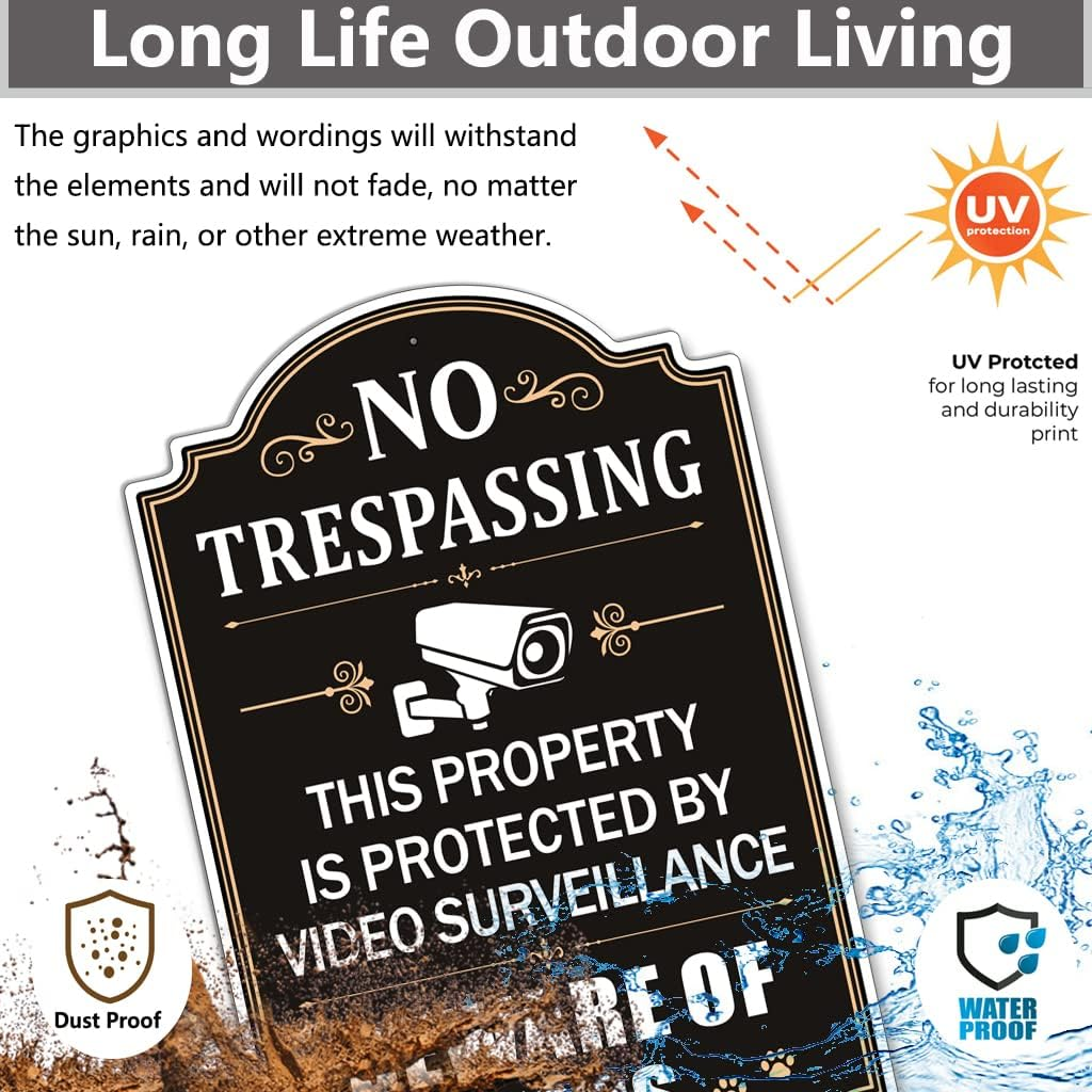 2 Pack No Trespassing This Property Is Protected by Video Surveillance Beware of Dogs Signs 12 X 8 Inches Metal Reflective Sturdy Rust Aluminum Weatherproof Easy to Install image number 4