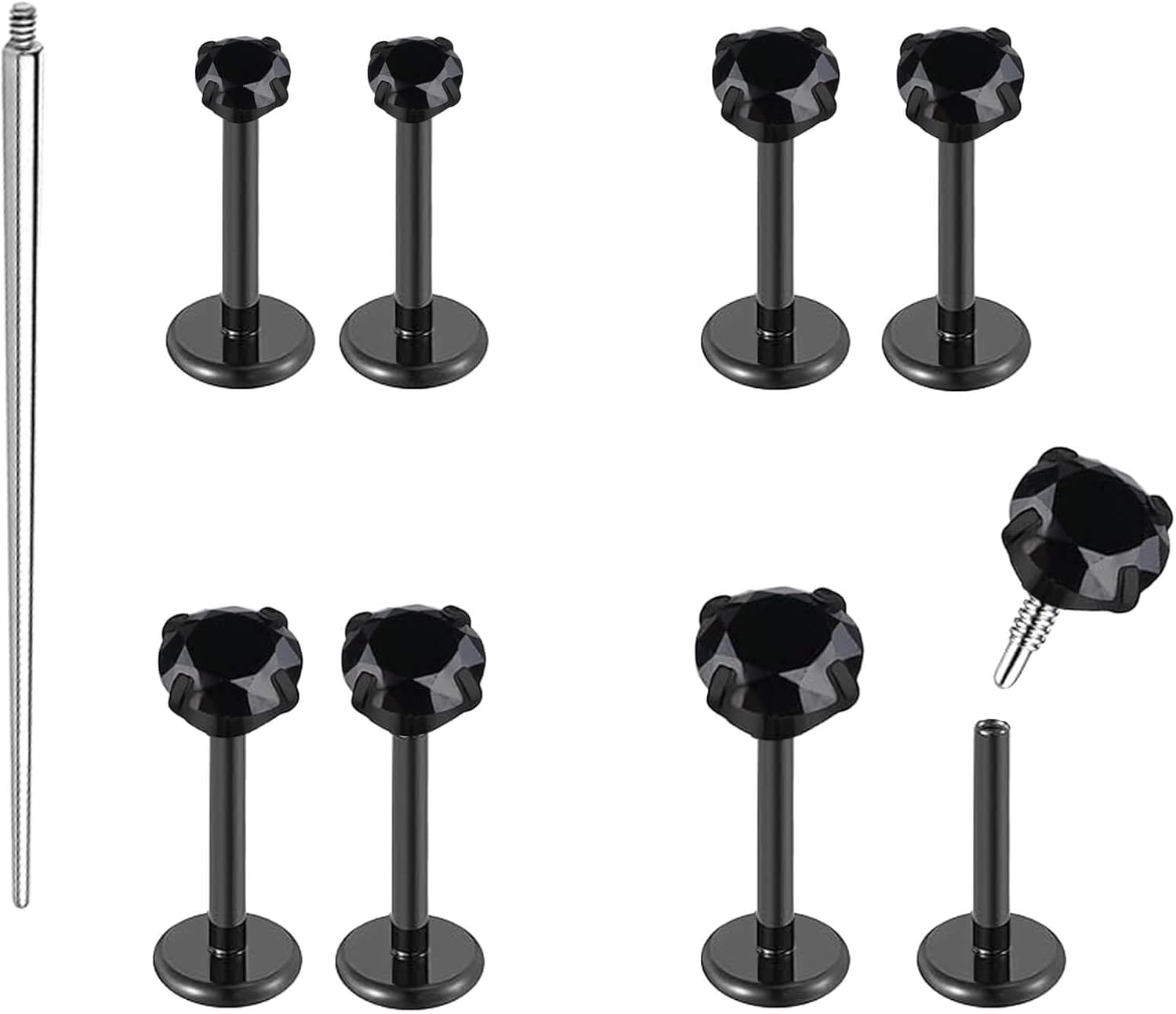 QXXPVV 16G 18G Flat Back Earrings Stud Stainless Steel Extended Internally Thread Tragus Labret Nose Cartilage Lip Medusa Conch Body Piercing Jewelry Hypoallergenic for Women Men