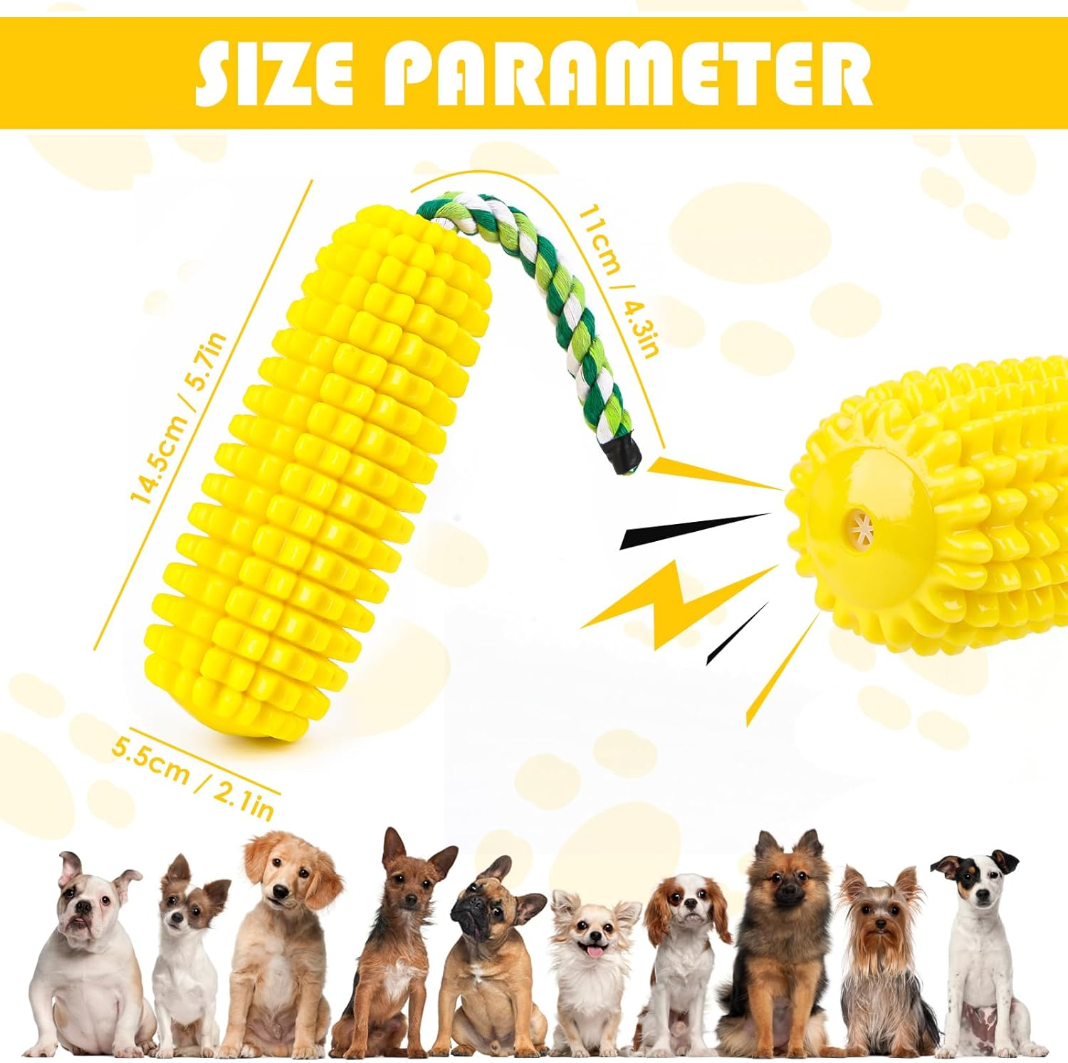 Mplehda Chew Toy for Dogs, Indestructible Squeaky Dog Toy for Aggressive Chewers, Squeaky Dog Toy for Puppies, Medium and Large, Rubber Corn Sticks Dog Toys image number 3