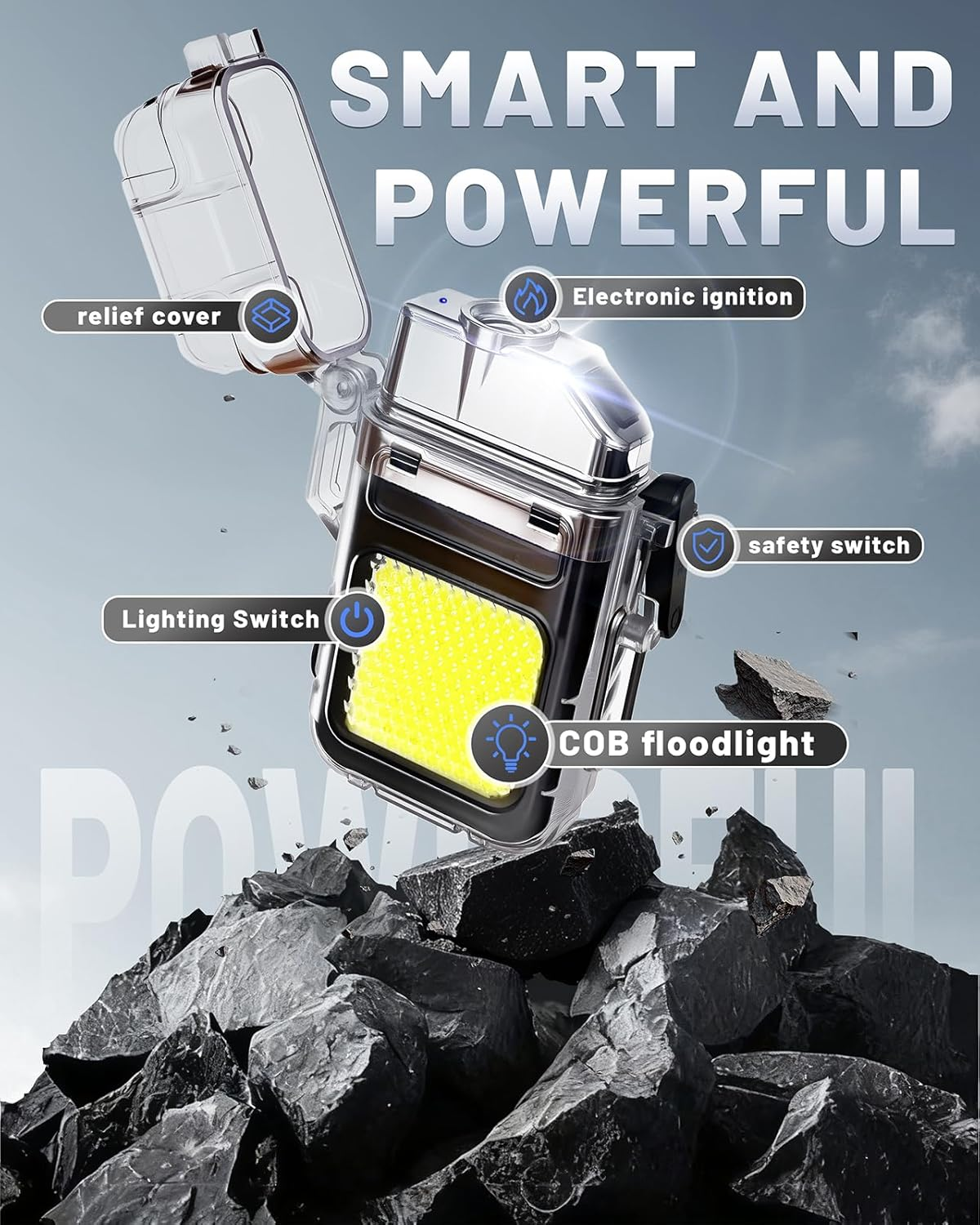 YESDEX Electric Lighter Rechargeable - Flameless USB C Candle Lighter with LED, Windproof & Waterproof for Safe Use (1, Transparent) image number 2