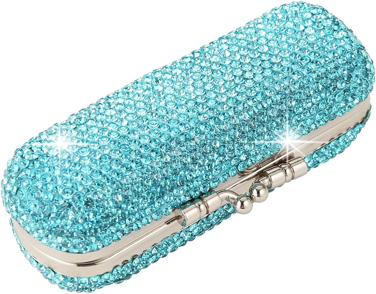 Asalways Shiny Rhinestone Crystal Portable Lipstick Case with Mirror Portable Bling Diamonds Makeup Cosmetic Storage Holder for Travel Ladies Fashion, Red
