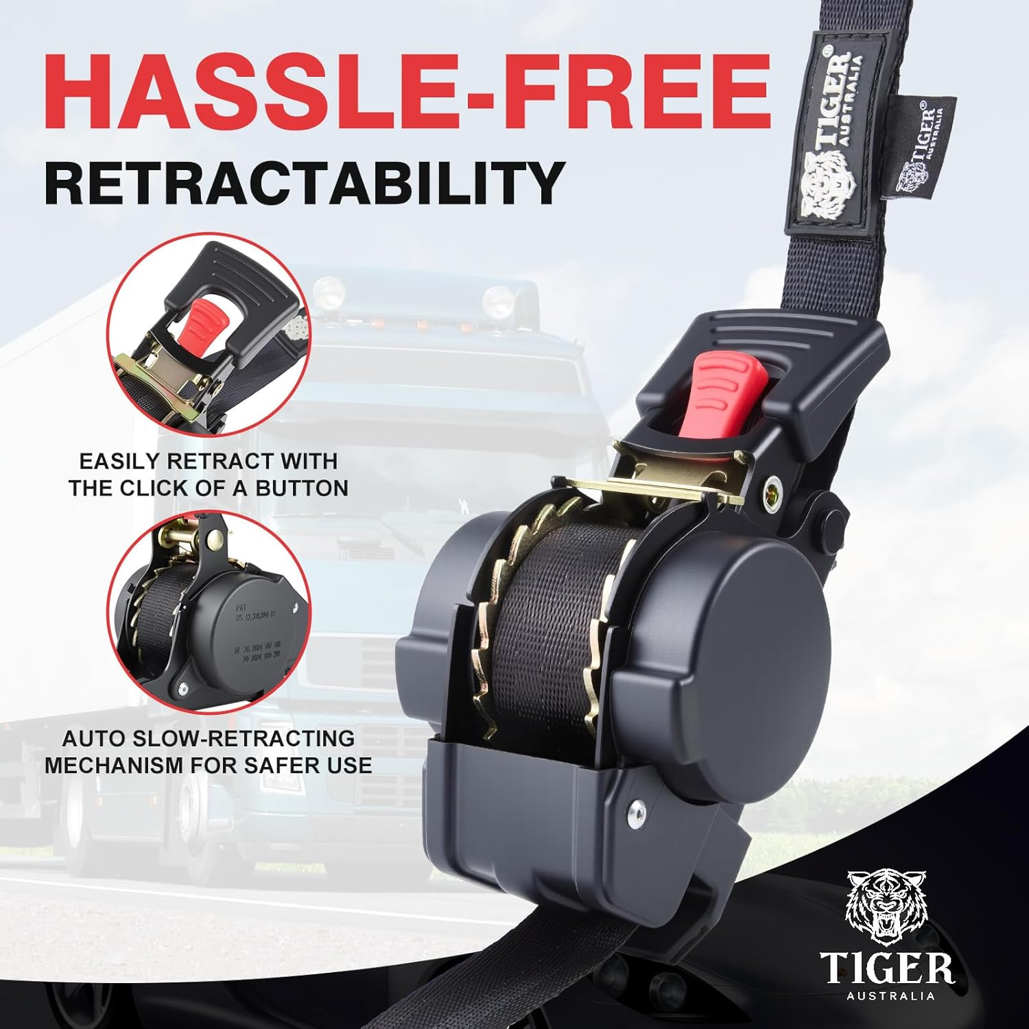 Tiger Australia Auto Slow-Retracting Design Ratchet Straps 4 Pack &ndash; 25Mm X 4.5M Tie down Straps, Upgraded to Stainless Steel Spring, S-Hooks & Storage Bag, for Trailers, Utes, Boats & Moving - Orange image number 2