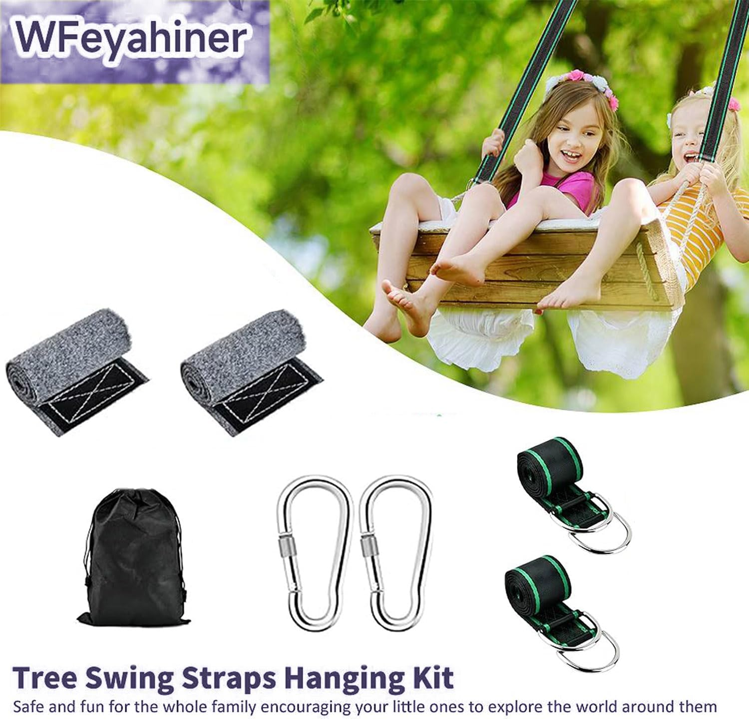 Roczential Tree Swing Hanging Straps, 1.5M/5Ft Hammock Tree Straps Kit with 2 Sturdy Lock Carabiners & 2 Tree Protectors for Swings and Hammocks,Holds up to 1000KG image number 6
