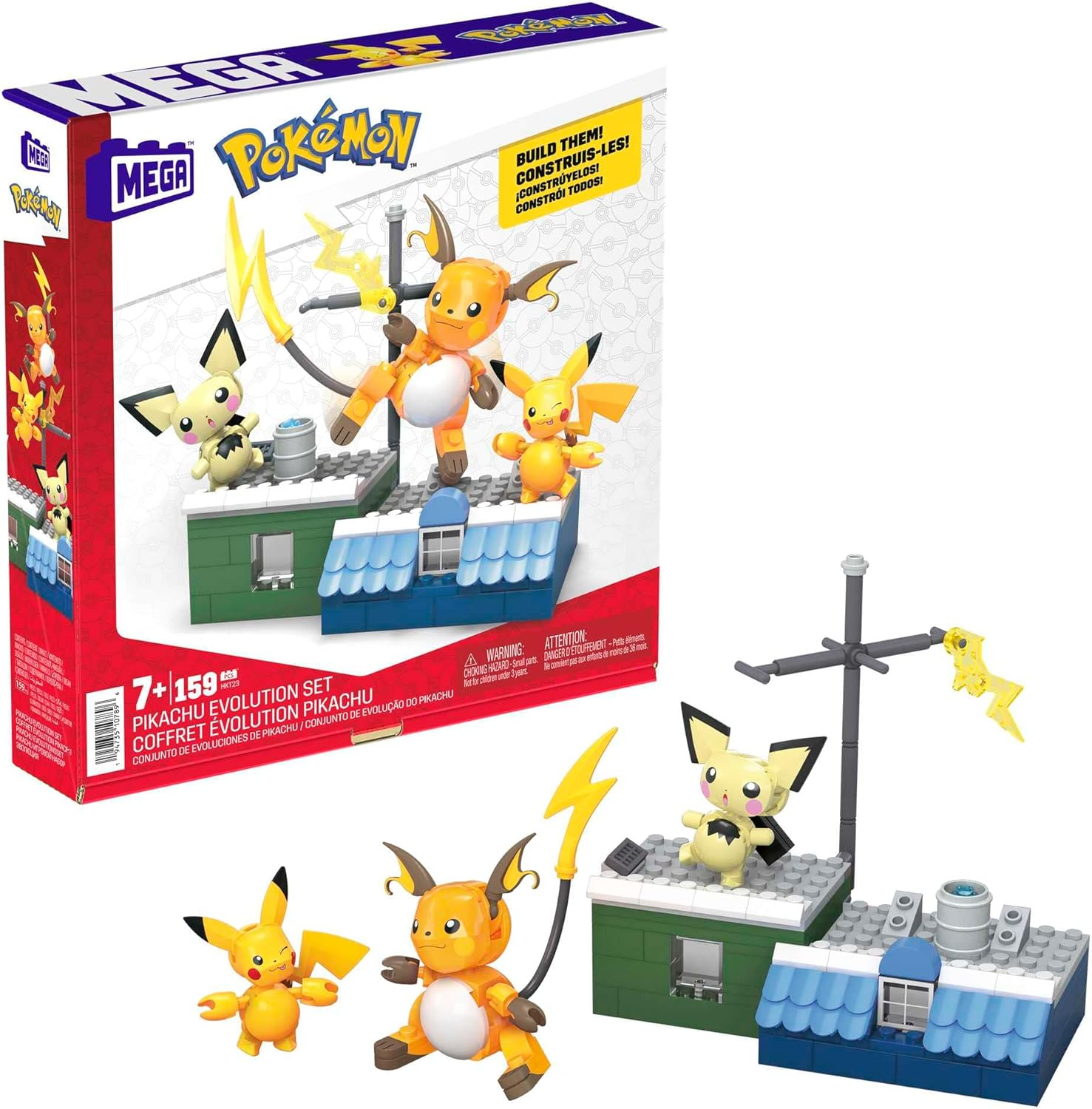 Pok&eacute;mon Pikachu HKT23 Evolution Set with Pichu, Pikachu and Raichu with Thematic Matching Environment and Battle Effect Elements for Children from 6 Years