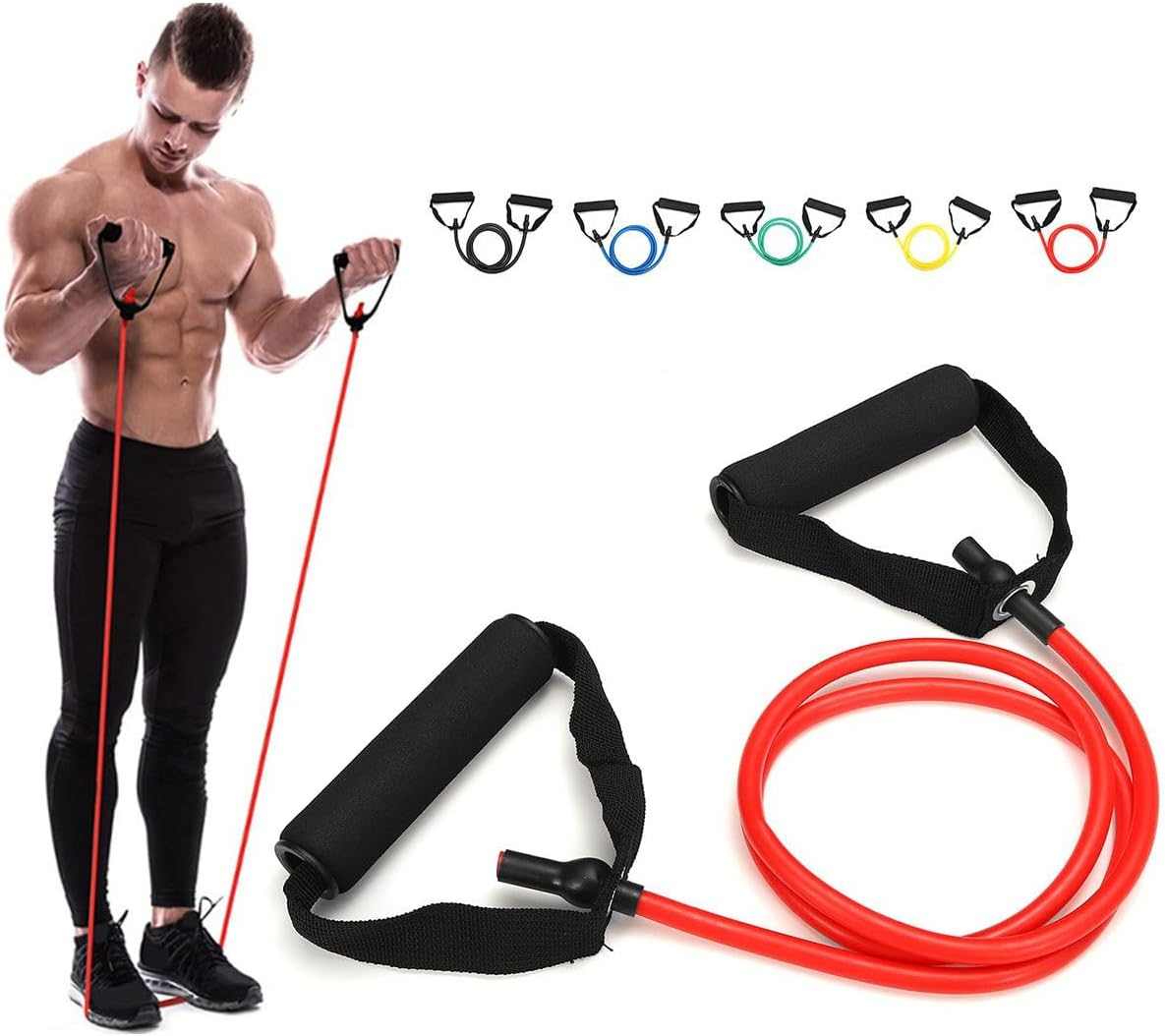Resistance Tube Full Body Workout, Warm-Up & Strength Training Resistance Bands with Handles, Non-Slip Stretch Bands for Exercise, Fitness Bands for Men & Women
