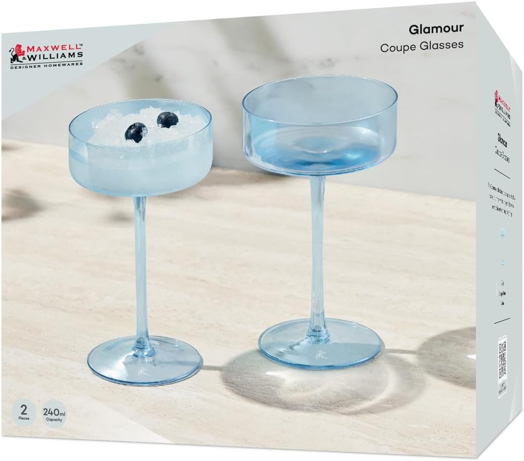 Maxwell & Williams Glamour Coupe Glass 240ML Set of 2 Blue Gift Boxed