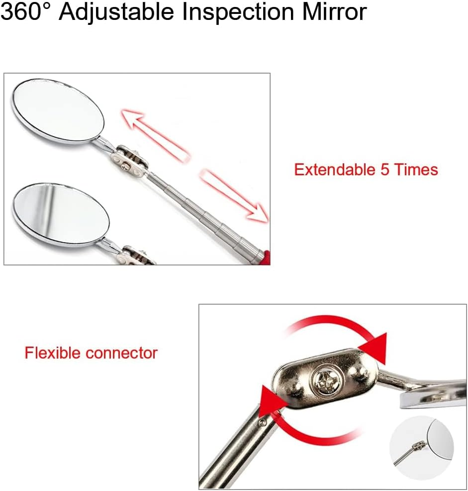 4 Pieces Telescoping Magnet Pick up Tool Set Extendable Claw Grabber Grabber Tool Bendable Spring Telescoping Inspection Mirror