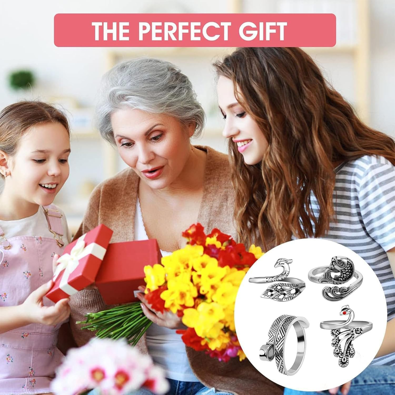 4Pcs Knitting Crochet Loop,With Animal Shape Open Finger Ring,Adjustable Knitting Crochet Loop Ring,Finger Yarn Guide,With Animal Shape Open Finger Ring