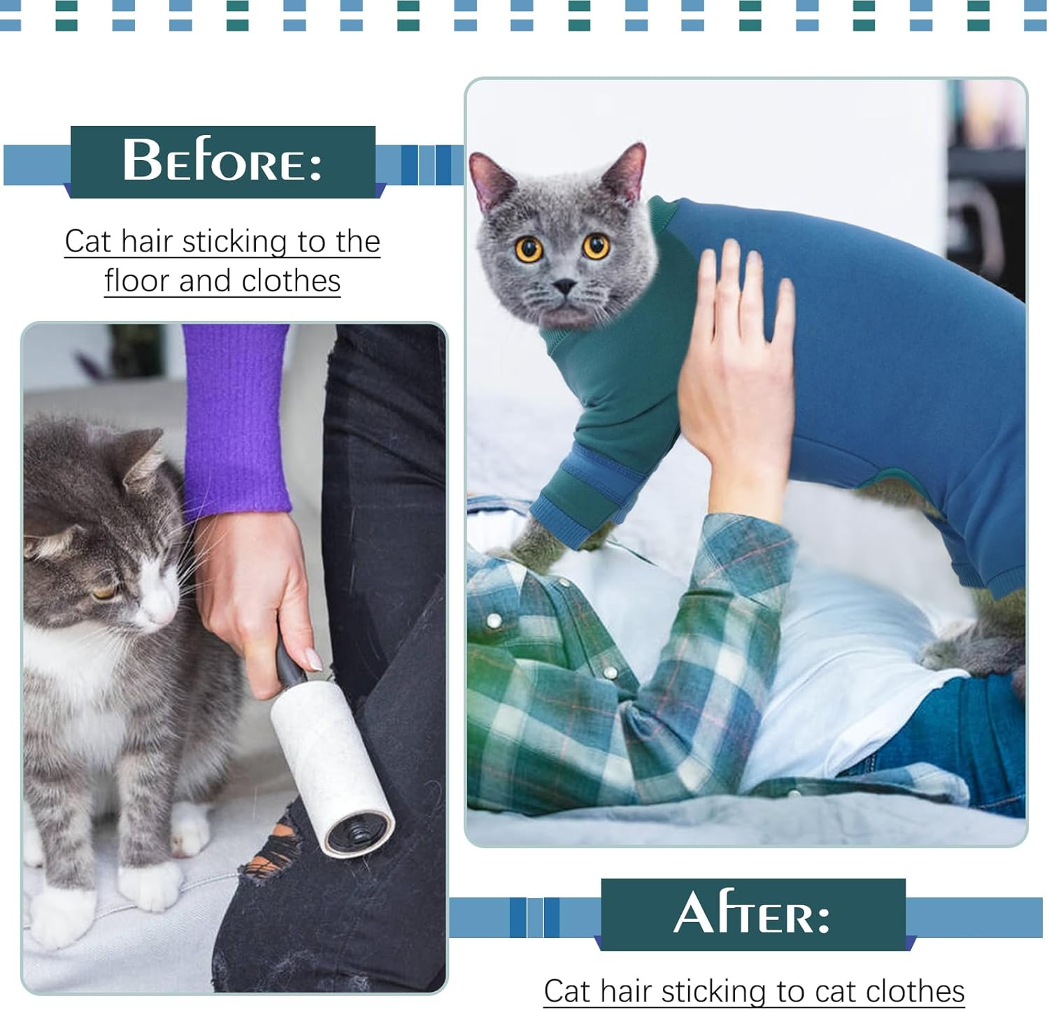 OUOBOB Sticky Hair Cat Clothes, Sphynx Hairless Cats Sweater, Prevent Lost Hair Onesie Shirts for Cats Only, Kitten Apparel Pajamas Jumpsuit, Cat Turtleneck for Sphynx Cornish Rex, Cat Recovery Suit image number 4