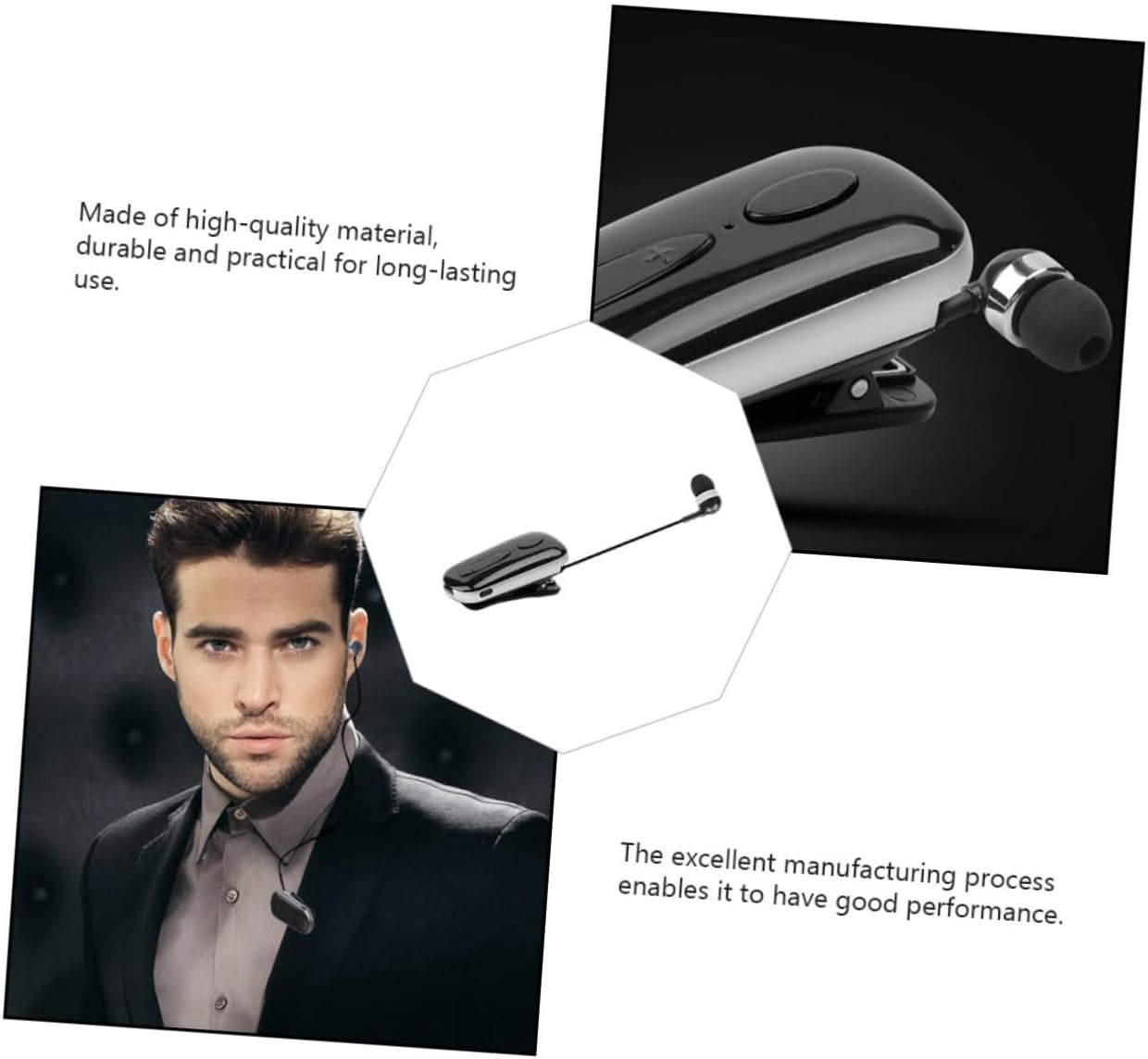 NUOBESTY Retractable Wireless Clip-On Earbuds Sports Headphone Lightweight Black for Running Workout with Adjustable Cable and Dc5.0V Compatibility image number 4