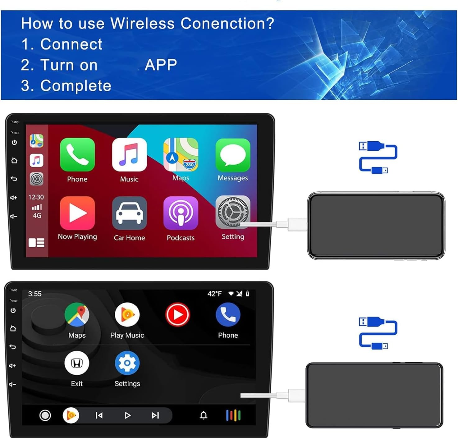 Double Din Car Stereo, 10.1 Inch IPS Touchscreen Car Radio with Wireless and Auto, Navigation, Mirror Link, Voice Control, AHD Backup Camera, BT5.2, Wifi, SWC, FM image number 3