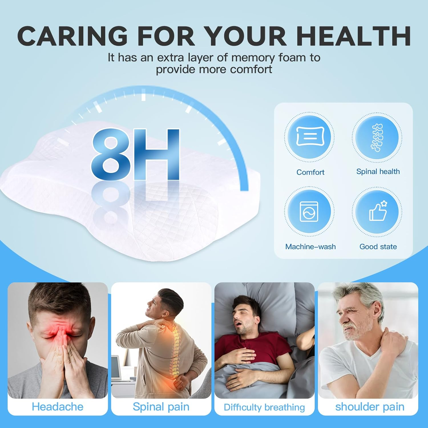 CPAP Pillow for Side Sleepers Stomach Sleepers, Contour Side Sleep Therapy Memory Foam Pillow Supporting Hose and Mask,Reduce Air Leaks & Mask Pressure image number 4