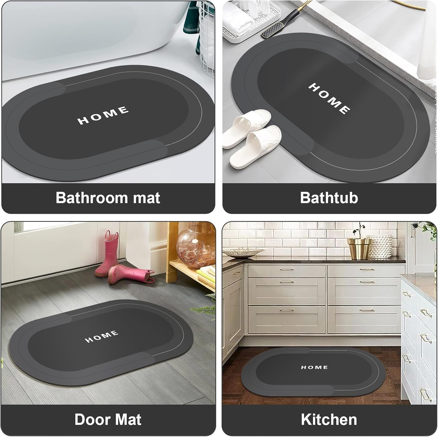 Bath Mat Rugs Non Slip Quick Dry Bathroom Mats Super Absorbent Rubber Bath Mats for Bathroom Floor (Dark Grey, 40 X 60 Cm)