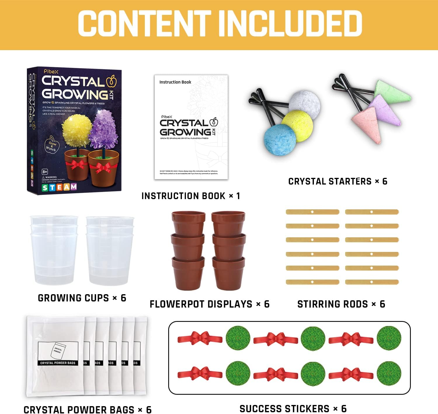 Crystal Growing Science Kit for Kids &ndash; Grow 3 Crystal Trees & 3 Flowers in 24 Hours, STEM DIY Chemistry Experiment Set, Educational Toy for Boys & Girls Ages 8-12 image number 3