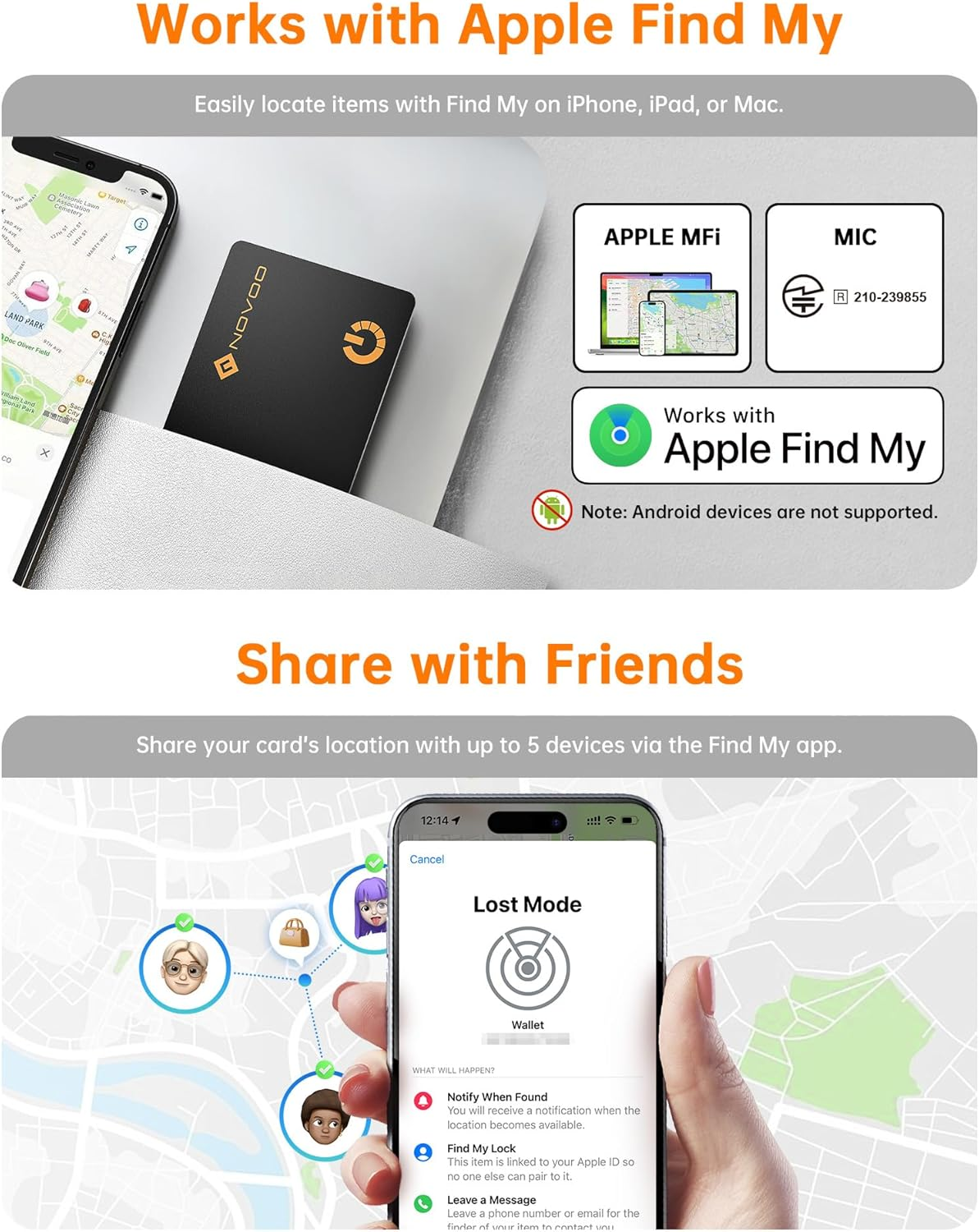 NOVOO Thinnest Smartcard Wallet Tracker 1.6Mm, 6-Year Battery Life,Works with Apple Find My(Ios Only),Smart Bluetooth Tracker Thin GPS Item Finder for Purse,Luggage Tag,Passport,Ip68 Waterproof 2 Pack image number 3