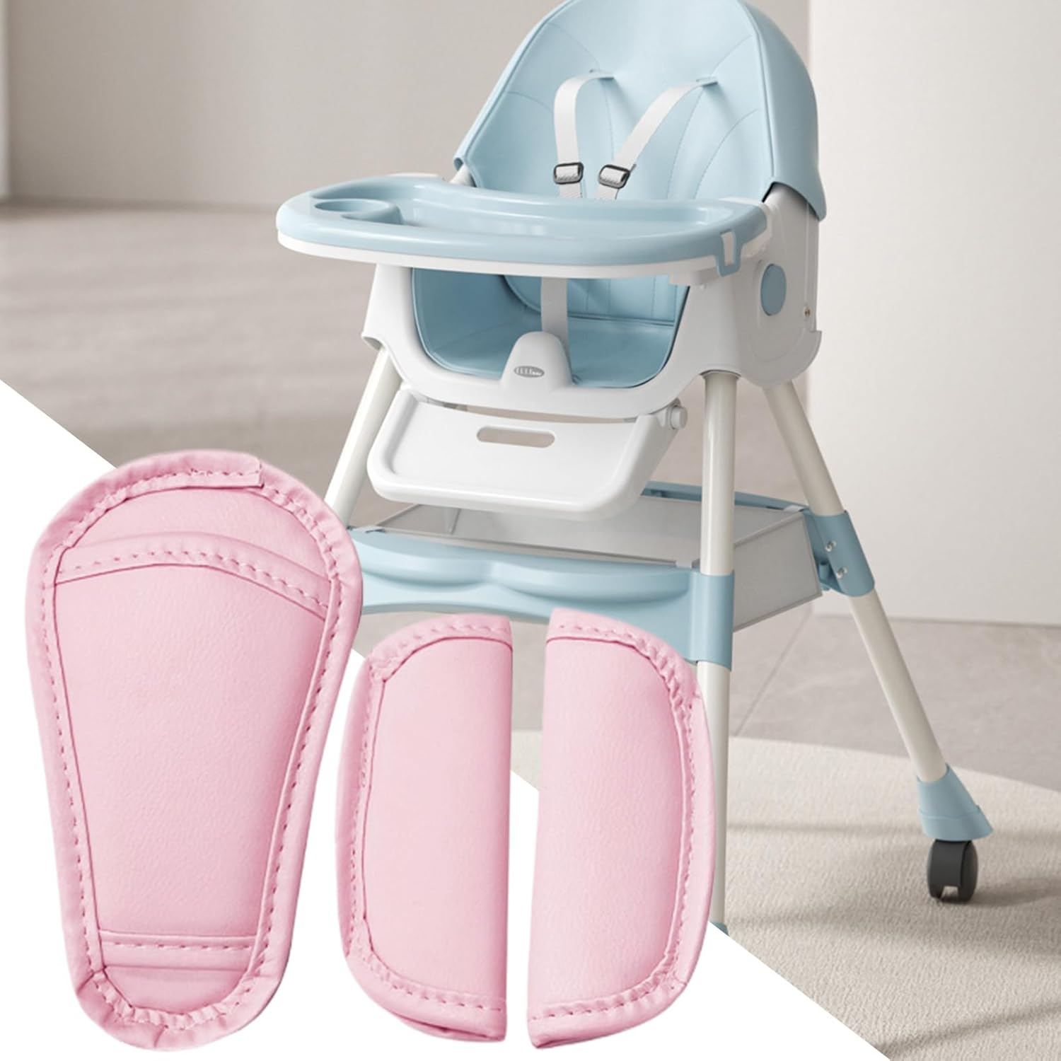 Shoulder Strap and Crotch Harness Pads - Soft 3-Piece Set for Car Seats and Strollers | Child Safety Belt Cushion, Breathable Baby Strap Pad, Dining Chair Harness Cover for All Vehicles - Blue image number 6