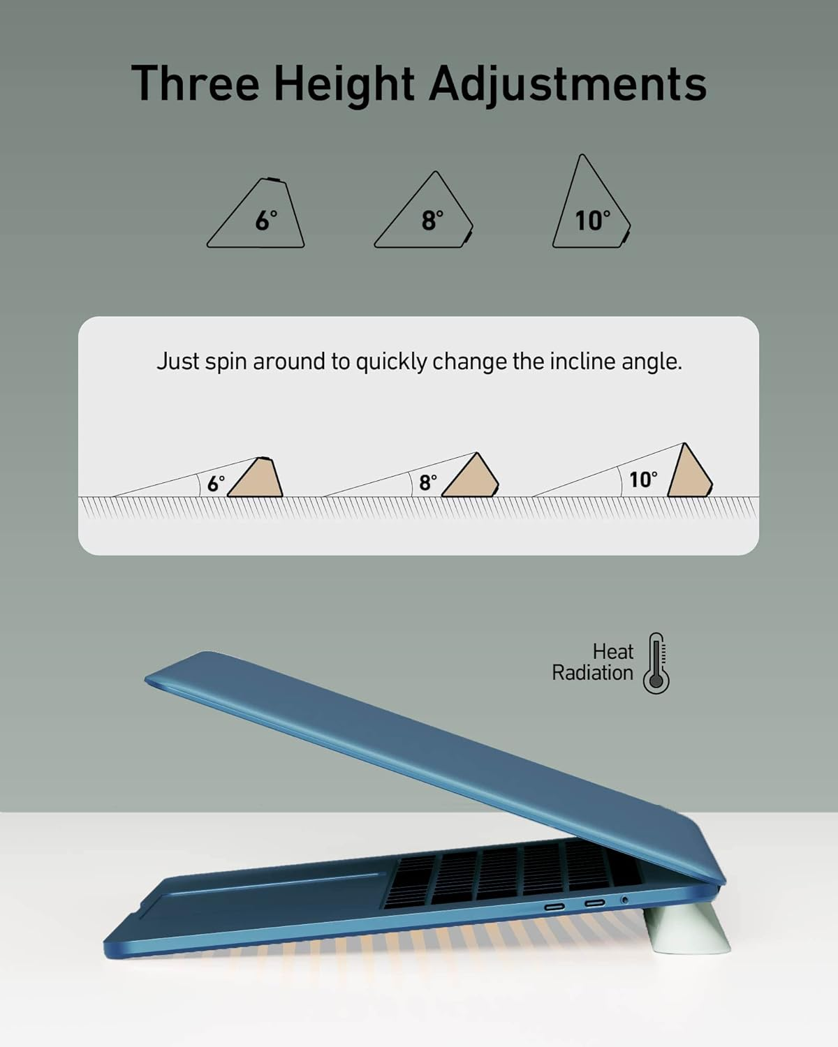 Ergounion 3 in 1 Silicone Laptop Stand for Desk - Keyboard Riser for Ergonomic Typing/Reading, Portable Laptop Cooling Stand, 9"/24Cm Measurable Pencil Case Holder- Oval Base, Macaron Green image number 6