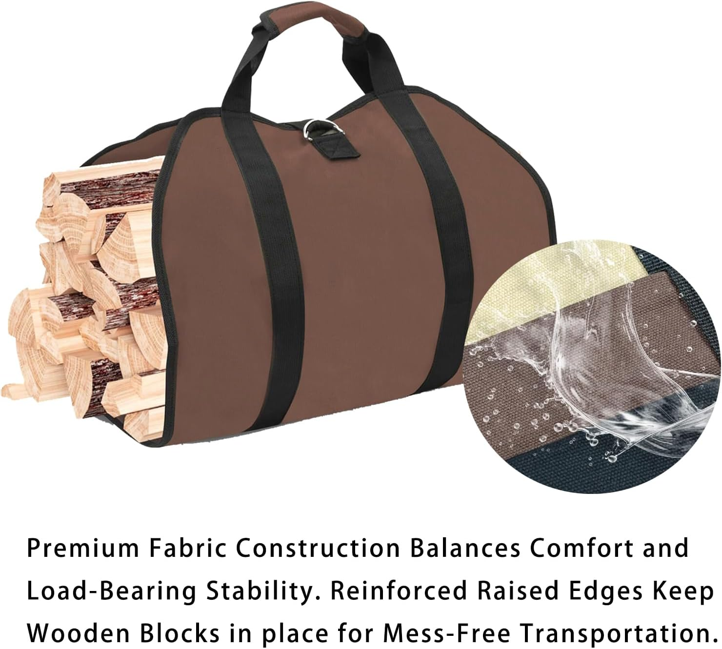 Heavy Duty Firewood Carrier Bag Large Waterproof Oxford Fabric Storage for Logs, Portable with Handles for Indoor Fireplace & Outdoor Camping, Durable Firewood Transport (Brown) image number 6