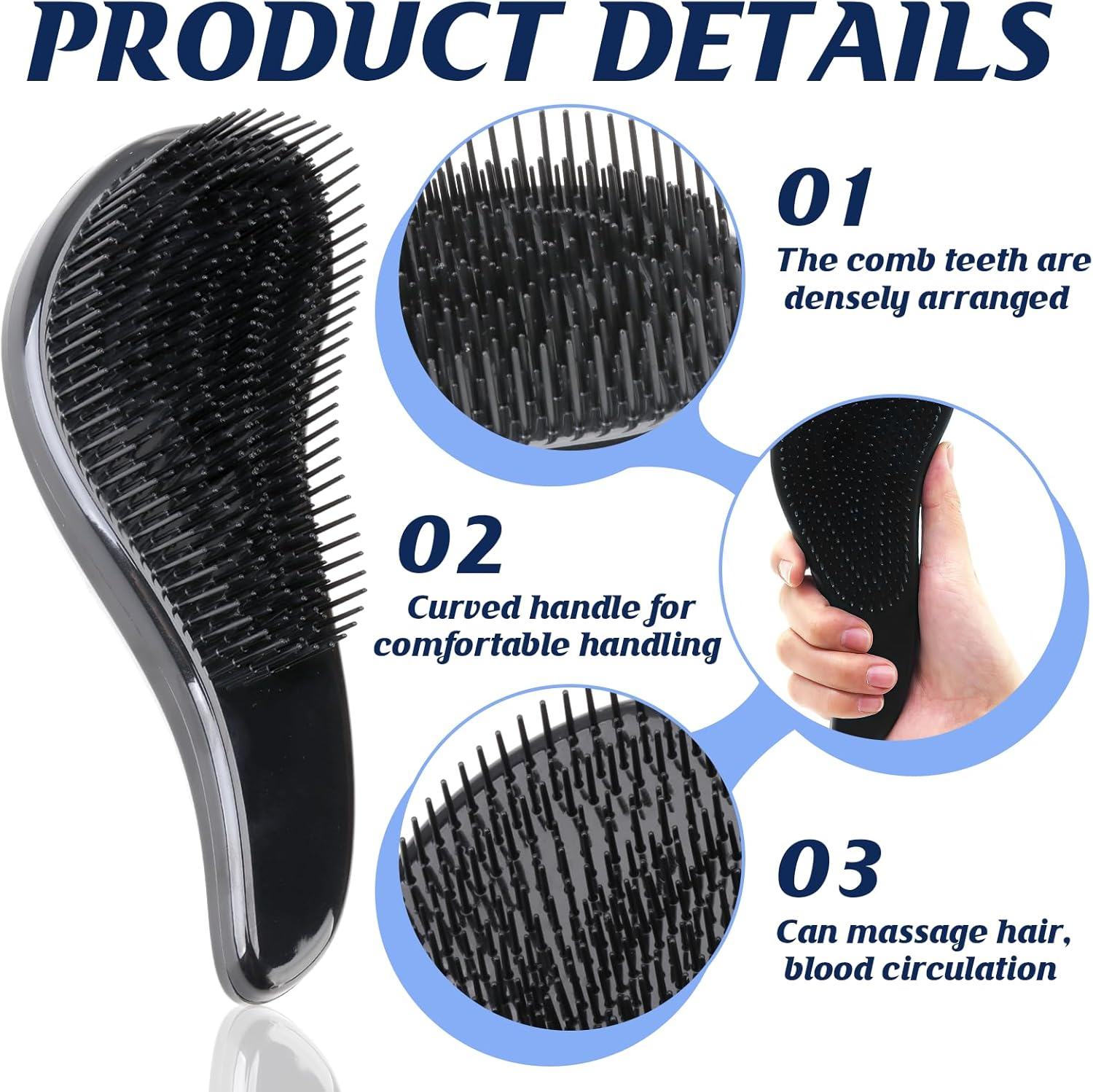 Detangler Brush, Professional Detangler Brush for Hair Detangling - Less Hair Loss, Painless Care for Healthy and Shiny Hair - Suitable for All Hair Types (Black)