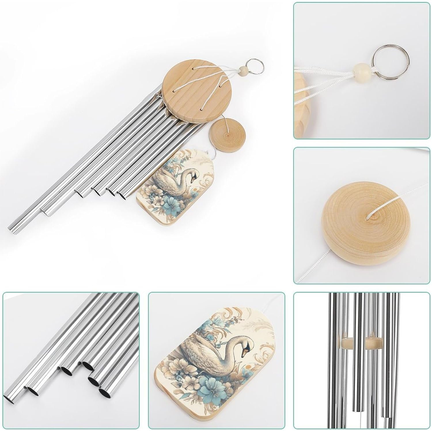 Wind Chimes for outside Flowers and Swans Aluminum Tube Wind Chime with 6 Tuned Tubes Large Memorial Wind Chimes Sympathy Wind-Chime for Outdoor Garden Patio Porch 20.5 Inch image number 6