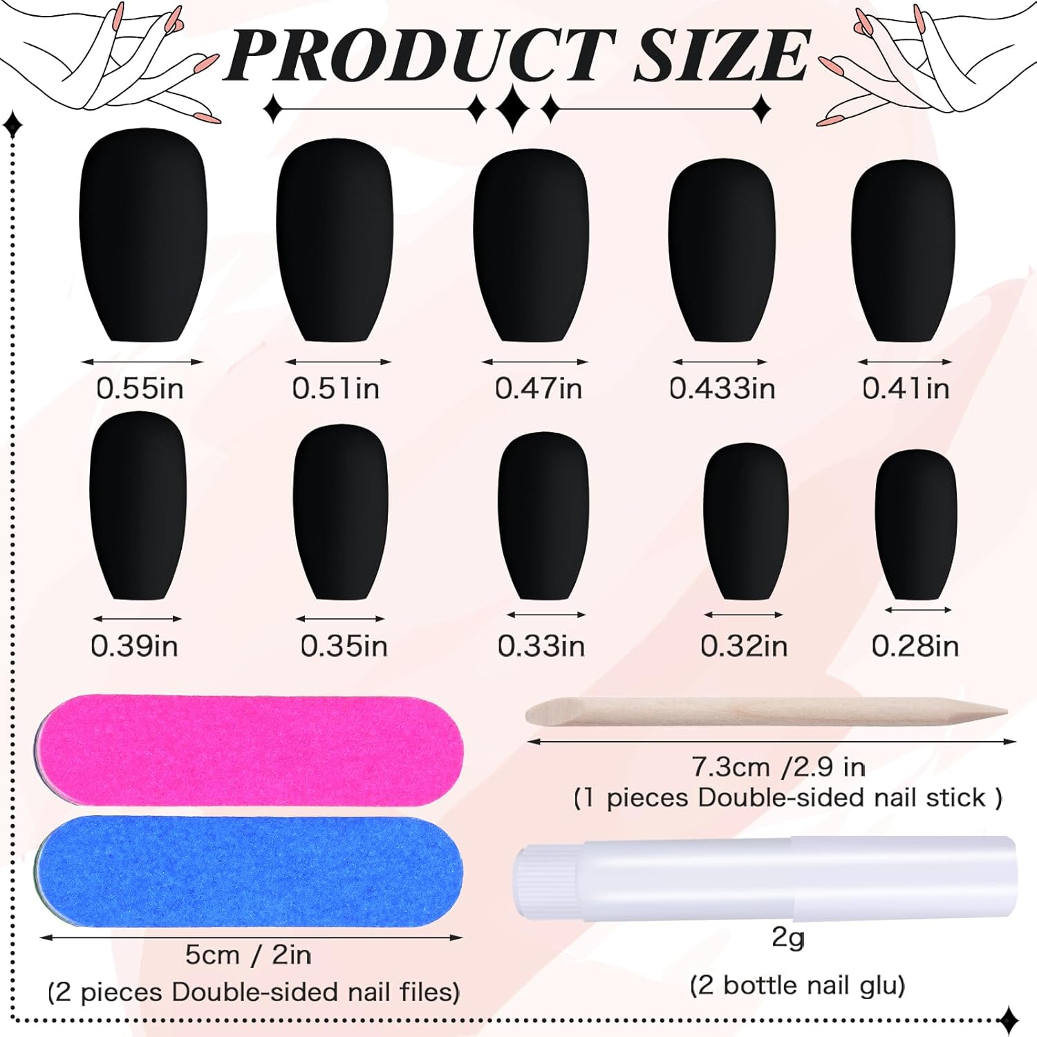 Blulu 48 Pcs Nails No Glue Press on Nails False Nails Short Black Coffin Press on Nails Full Cover Square False Nails Reusable Include 48 Nails 2 Nail Glue, 2 Nail Files and 2 Wooden Stick image number 5