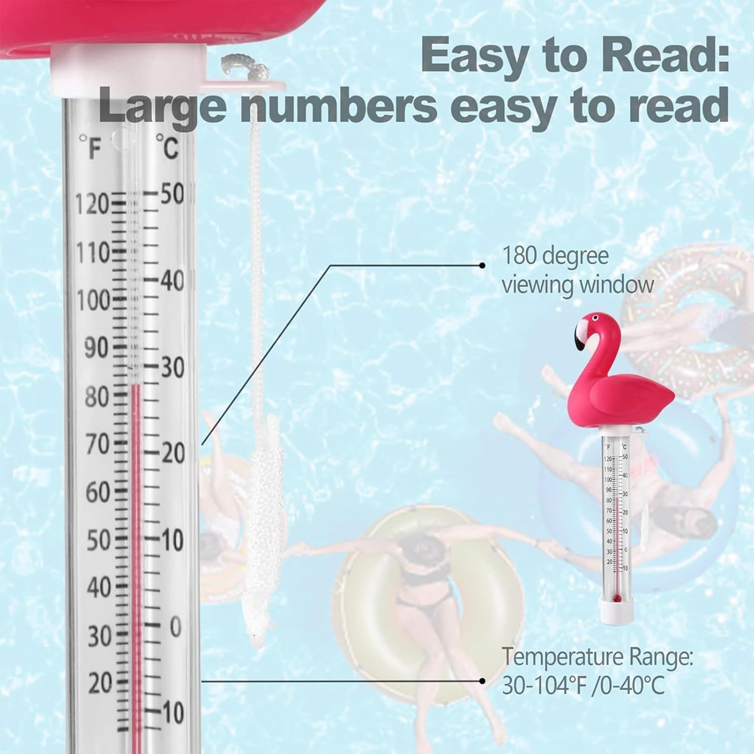 Pool Thermometer Floating Easy Read, Digital Bath Thermometer, Pool Water Temperature Gauge Thermometer for Swimming Pools, Ice Baths, Hot Tubs, Cold Tubs, Ponds and Spas - B image number 3