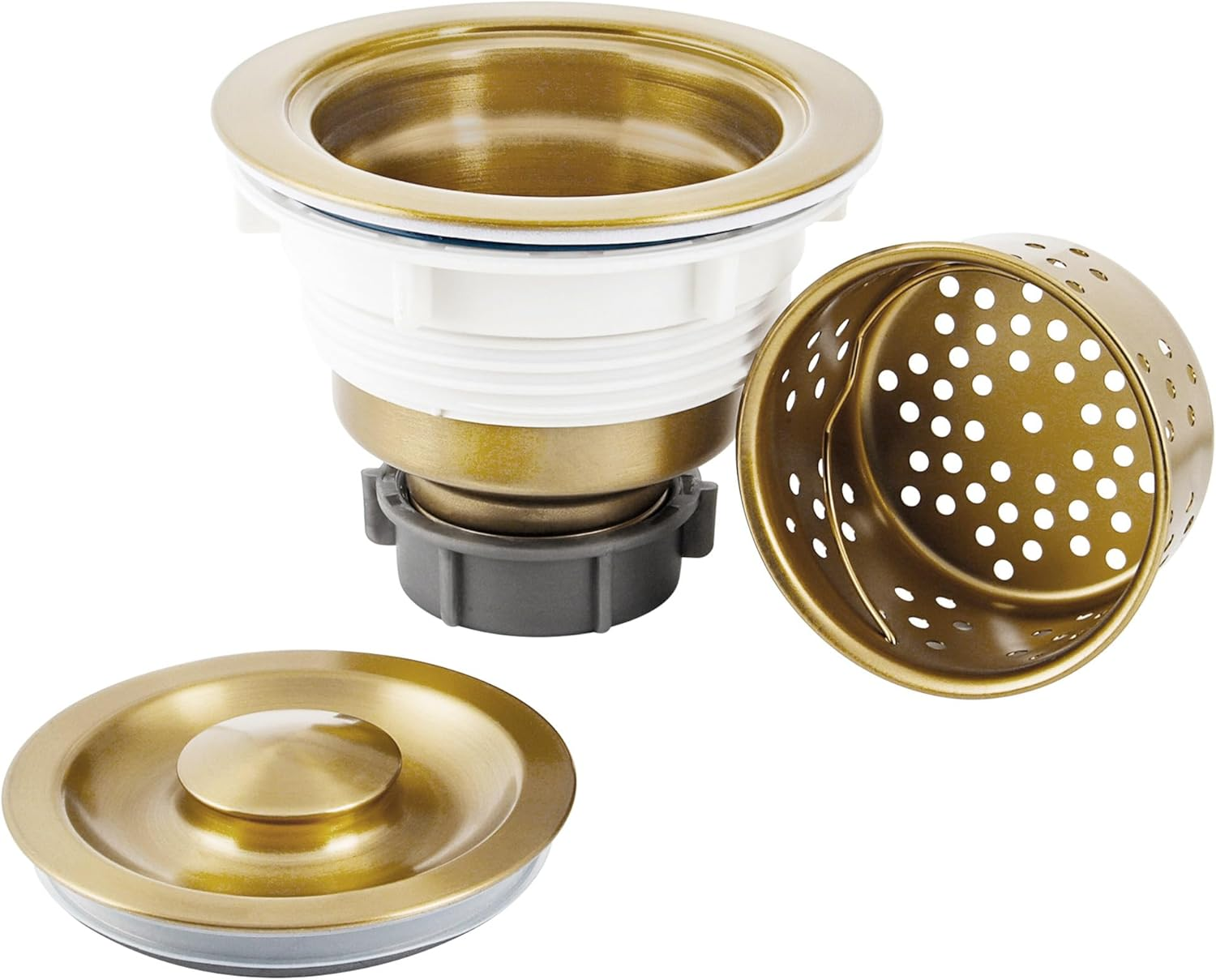 Kitchen Sink Strainer Assembly, Sink Drain 304 Stainless Steel with Removable Deep Waste Basket and Sealing Lid 3-1/2-Inch Golden
