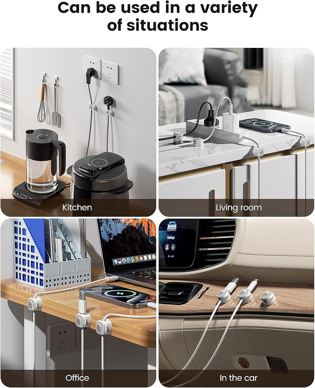 Toocki 6 Pack Magnetic Cable Organiser, Adjustable Secure Cable Management, Wire Keeper for Phone USB Charger Cables, Ideal for Home, Office, Car, Desk,Nightstand Spaces image number 5