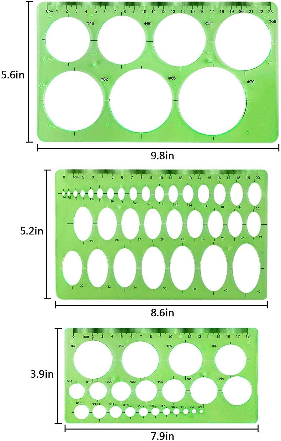 Onwon 10 Pieces Drawings Templates Stencils Measuring Templates Clear Green Plastic Geometric Rulers Draft Rulers for Drawing Engineering Drafting Building School Office Supplies image number 3