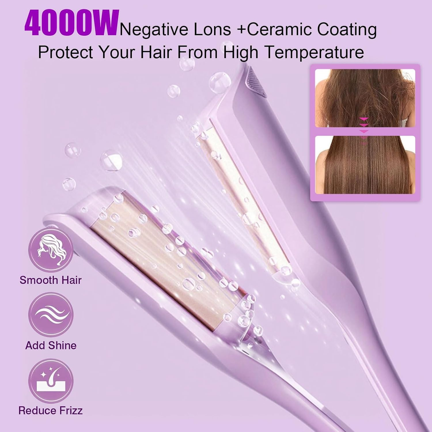 UOEPOWA 40Mm Wave Curling Iron, Deep Waver Curling Iron, Ionic Beach Waves Curling Wand with Ceramic Tourmaline Barrel, Dual Voltage, Anti-Scalding Fast Heating for Short and Long Hair (Purple) - Purple image number 6