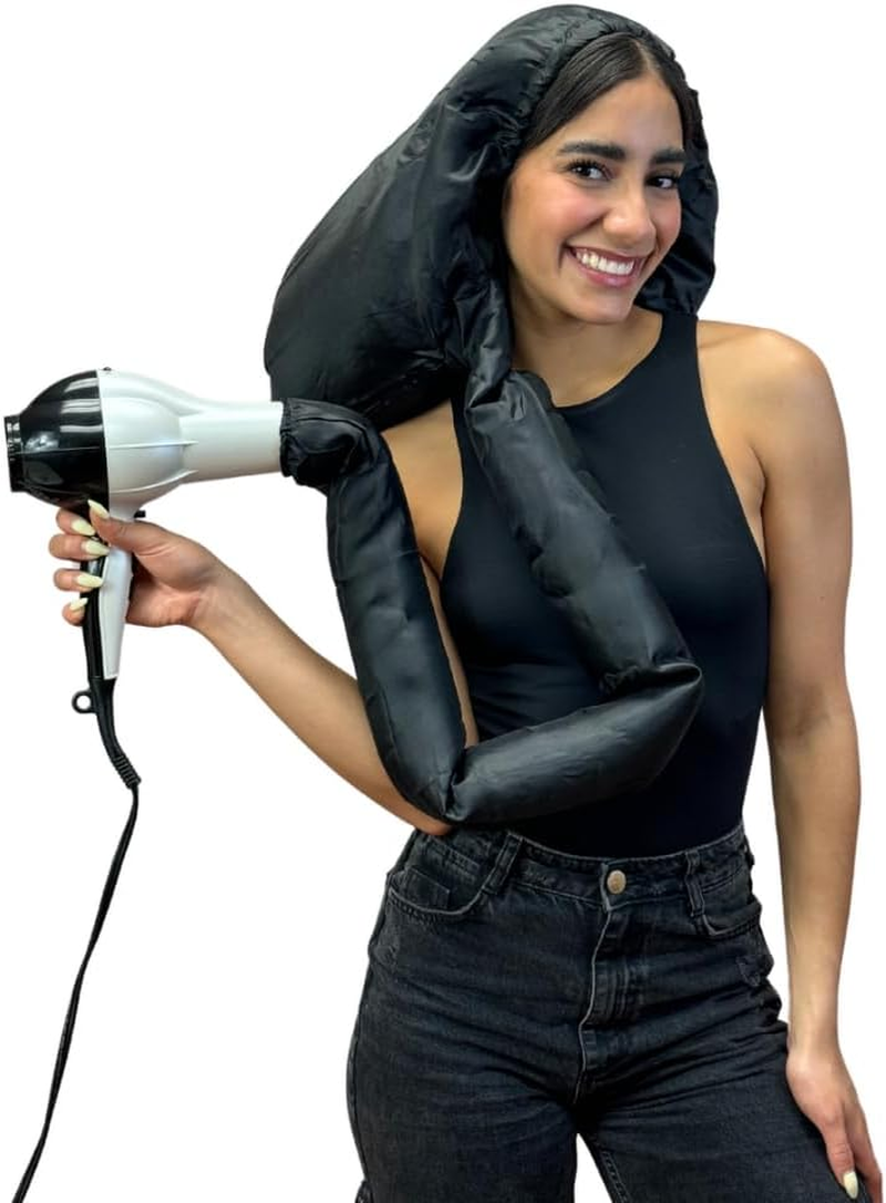 Dompel Black Hooded Hair Dryer, Satin Diffuser Cap | Enhance Hair Drying, Reduce Frizz, Protect Hair, Diffuser Cap Curly |100% Satin Universal Fit for Most Hair Dryers | Elastic Band | SIZE S image number 3