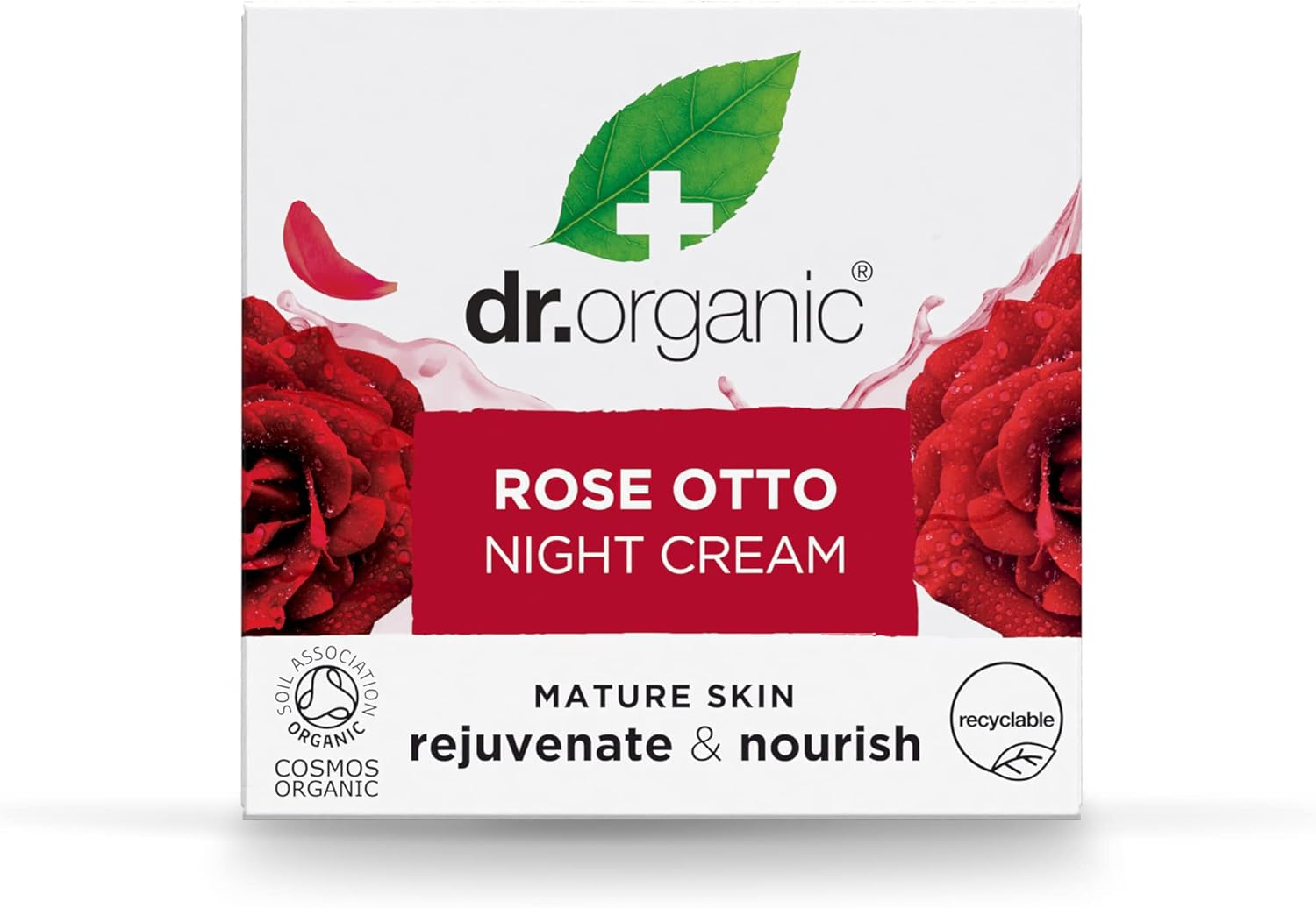 Dr Organic Rose Otto Night Cream, Moisturising, Healthy-Aging, Wrinkles, Natural, Vegan, Cruelty-Free, Paraben & Sls-Free, Recycled & Recyclable, Certified Organic, 50Ml, Packaging May Vary