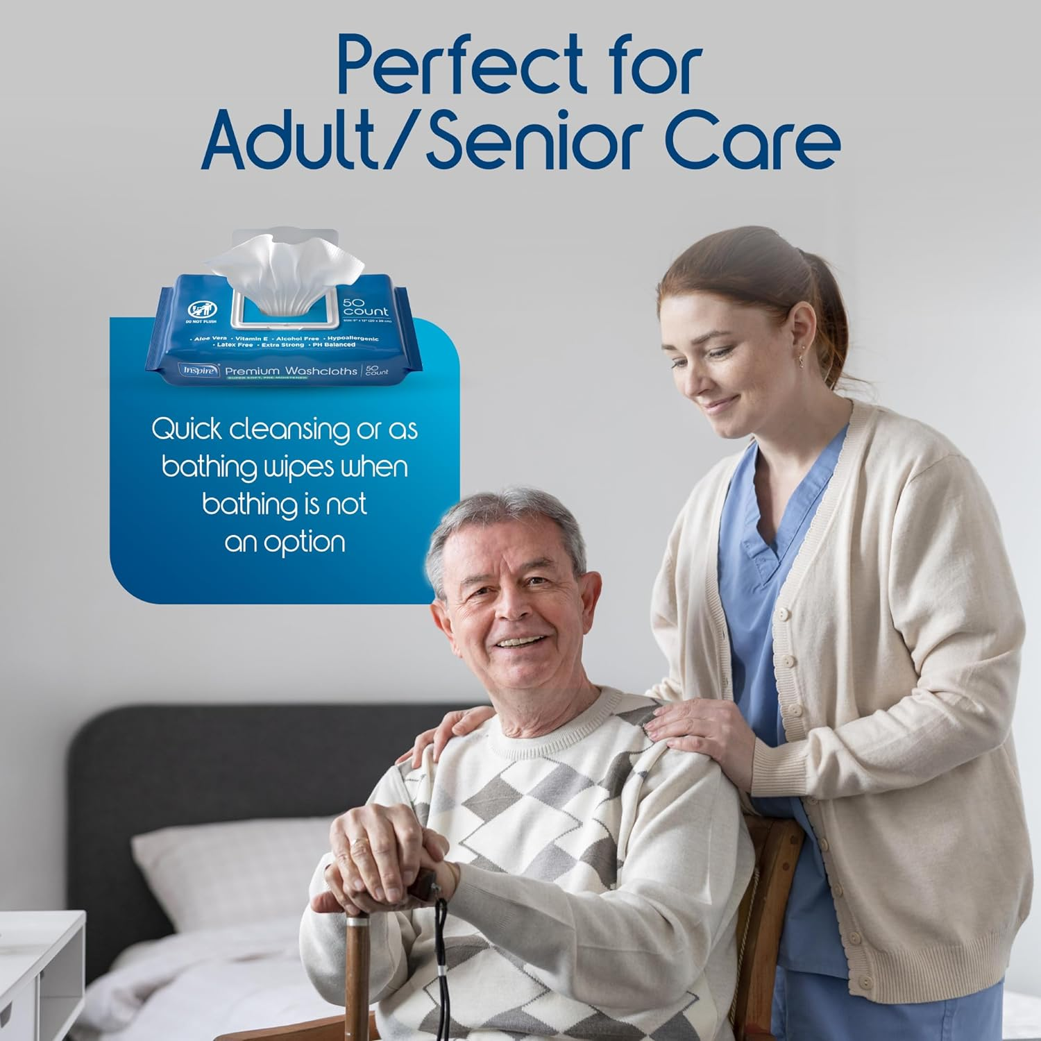 Inspire Adult Wet Wipes for Incontinence & Cleansing, Wash Cloths for Elderly, 8"X12" (500CT, 10 Packs of 50) image number 6