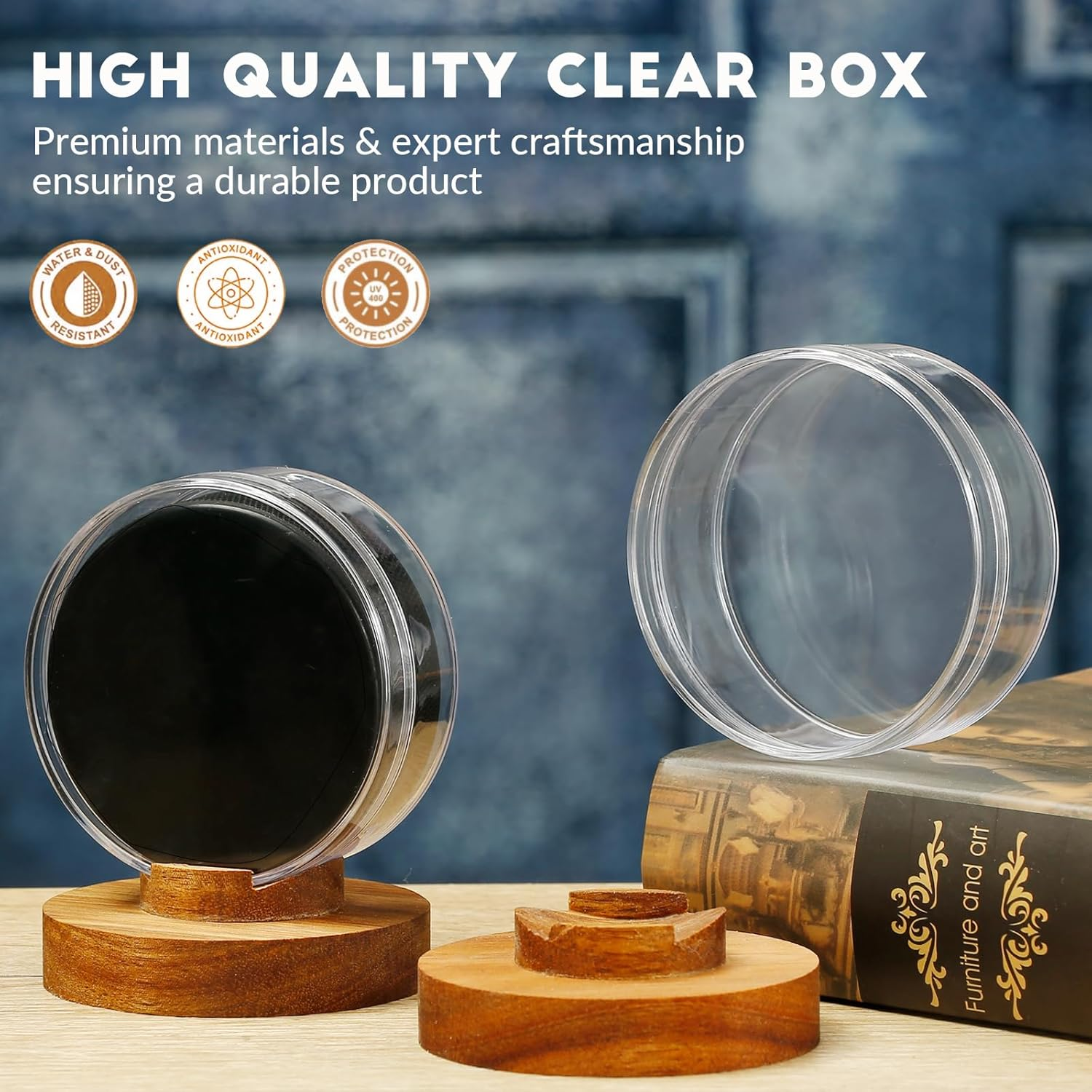 Jupdec Hockey Puck Display Case Acrylic Clear Holder with Wood Base, Autograph Souvenir Display Stand, Perfect Showcase for Your Collection, Brown, 1 Pack image number 1