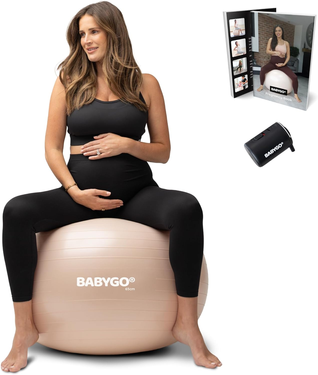 BABYGO Birthing Ball Pregnancy Maternity Labor & Yoga Ball + Our 100 Page Pregnancy Book, Exercise, Birth & Recovery Plan, Anti-Burst Eco Friendly Material, Includes Pump 65Cm, 75Cm