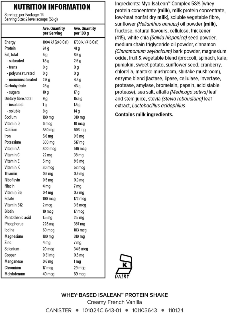 ISAGENIX - Isalean - Whey Protein Powder -1 X 812 Grams - Creamy French Vanilla