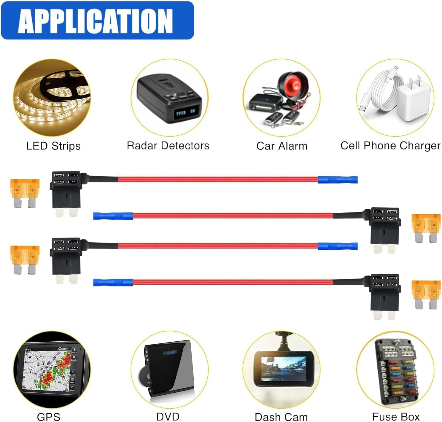 5 Pack Standard Fuse Tap Kit &ndash; 16AWG Add-A-Circuit Fuse Holders with Blue Terminals &ndash; APR/ATC/ATS Standard Blade Adapter for Car, Ute, SUV, 4WD, 12V Accessory Wiring (5, 1AMP)