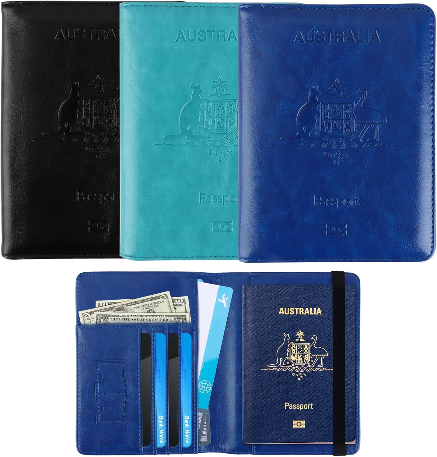 3 Pcs Passport Holder, RFID Passport Wallet Travel Cover Case, Leather with Card Slots & Boarding Pass Pocket Secure Document Organizer for Frequent Travellers Safe Journey Companion image number 1