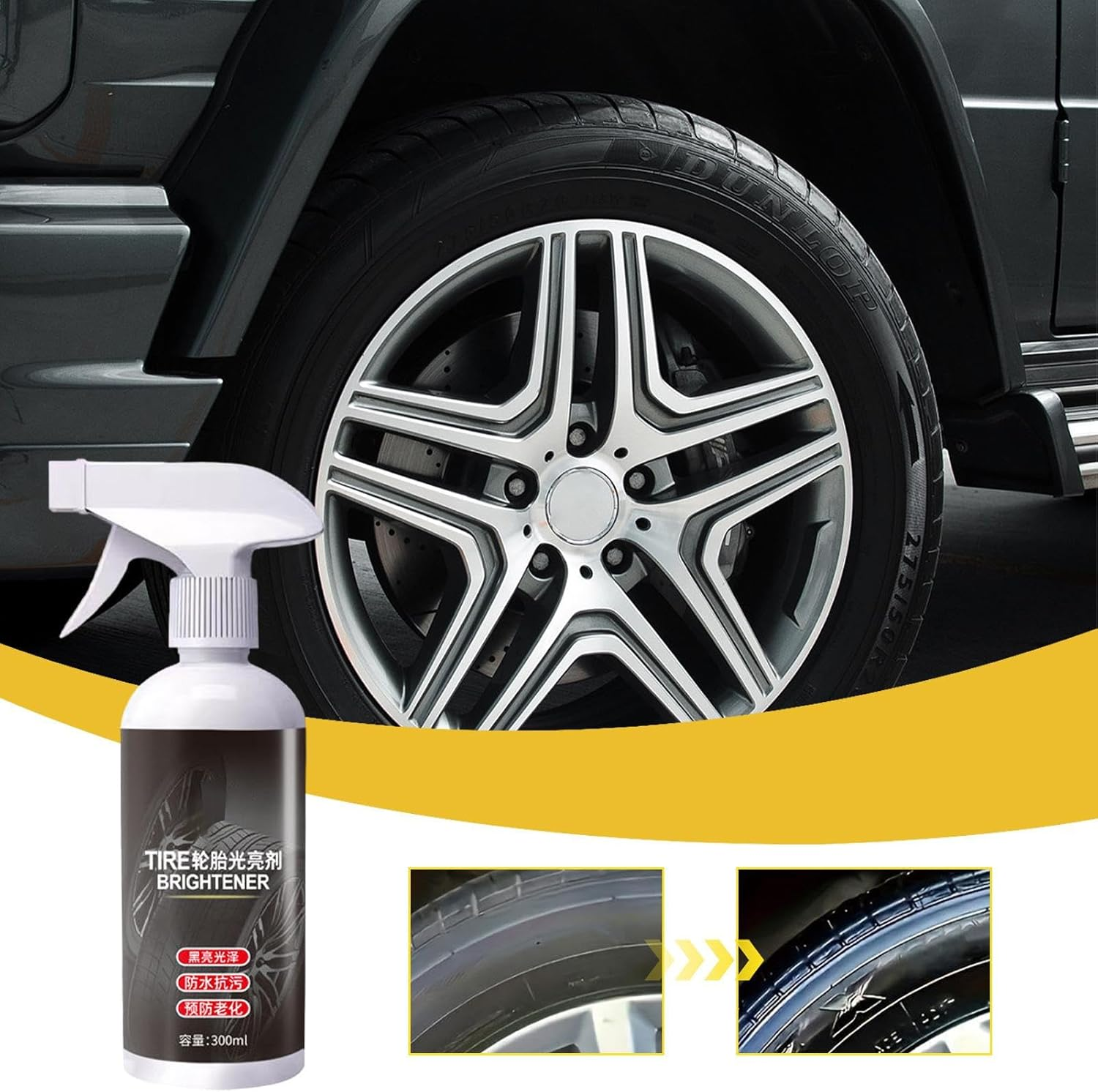 Car Tire Shine Spray - 300Ml Black Glossy Restorer - High Gloss Tire Shine,For Long Lasting Cleaning Automotive Detailing Care image number 5