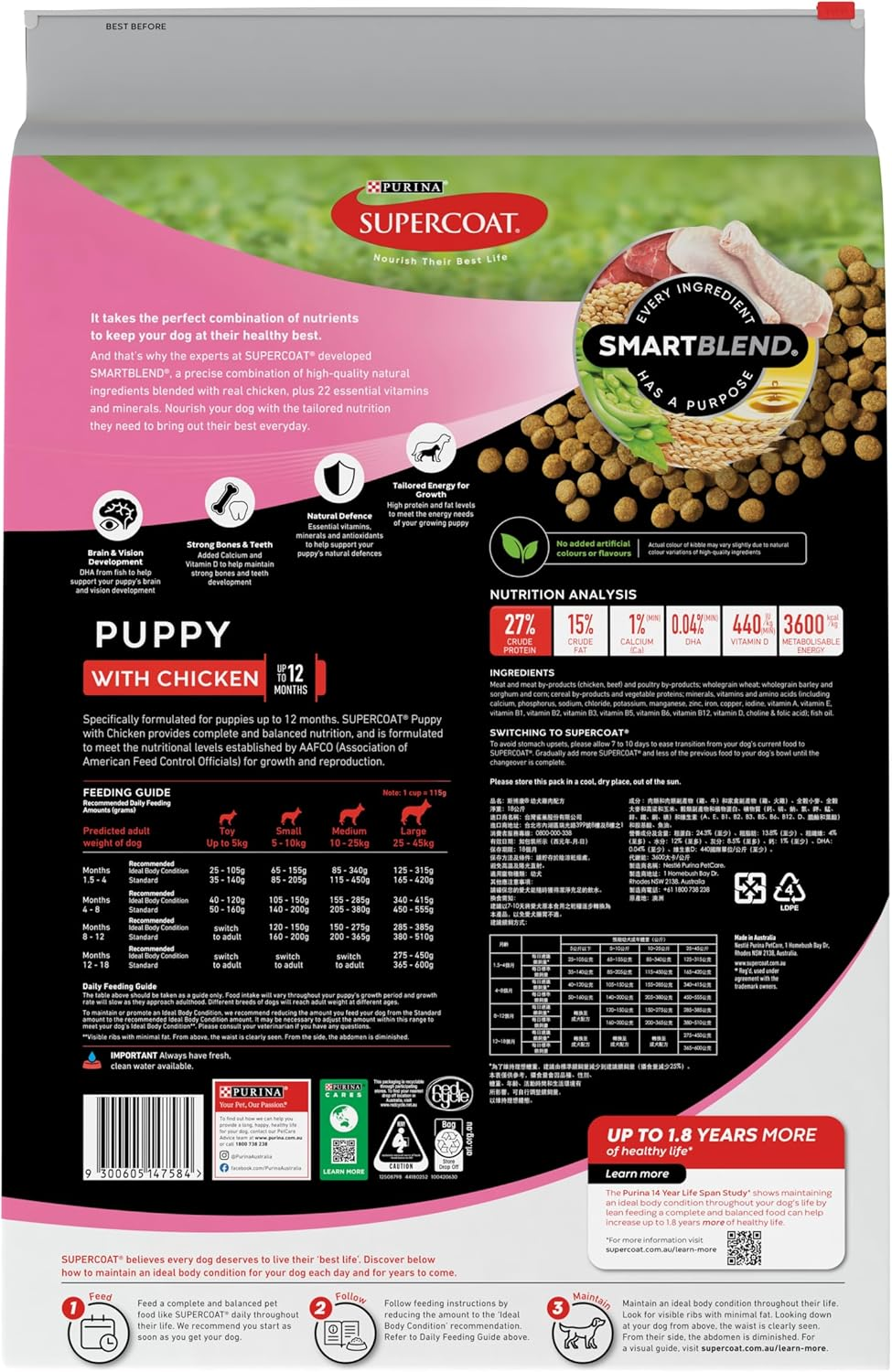 SUPERCOAT SMARTBLEND Puppy Dry Dog Food Chicken 18Kg image number 1