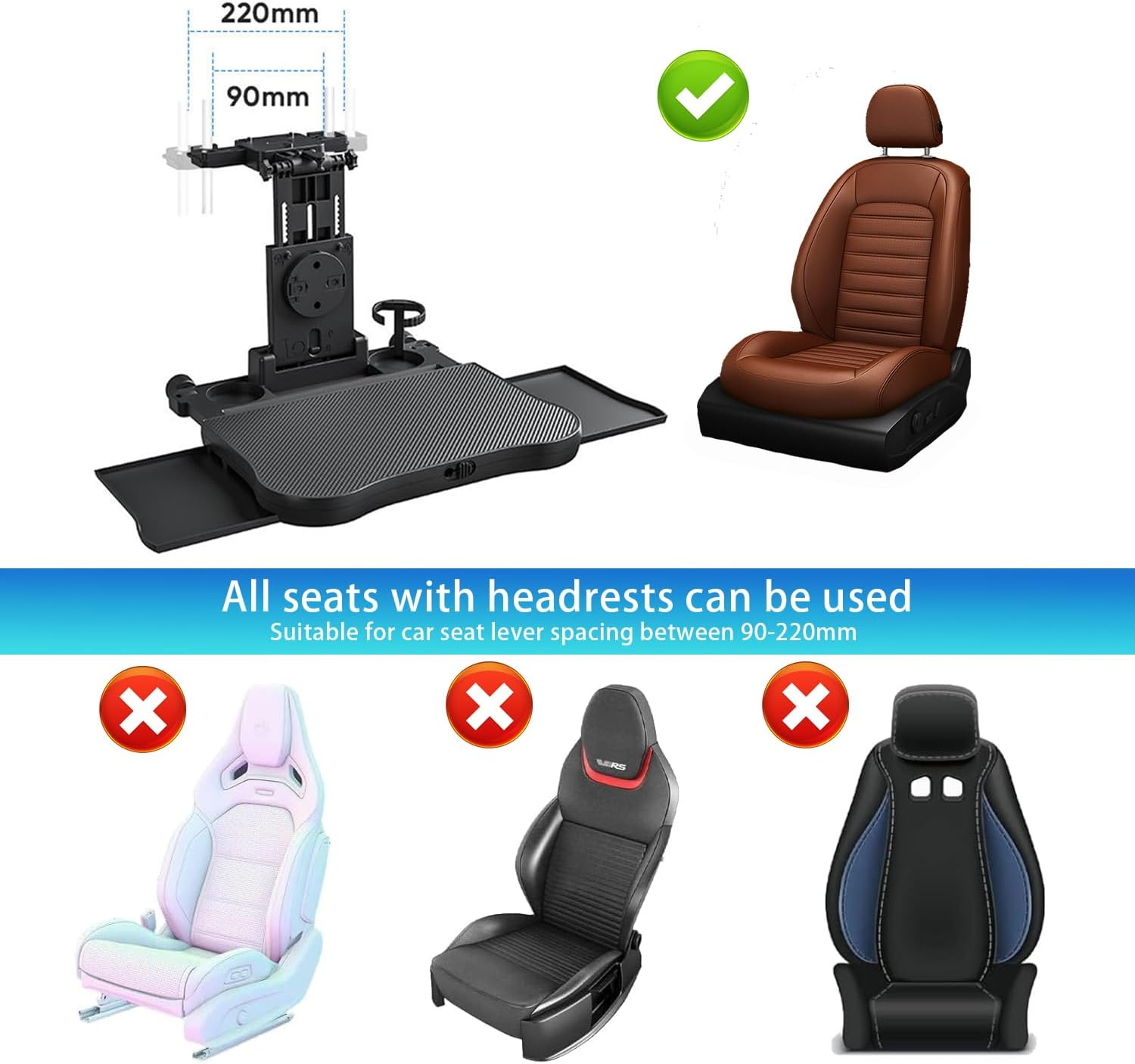 Mfancy Car Seat Table with Expandable Tray | Car Desk&ndash;Foldable Laptop Table for Steering Wheel & Backseat | Car Accessories for Eating, Work, Kids Study | Universal Fit with Cup & Phone Holder image number 4